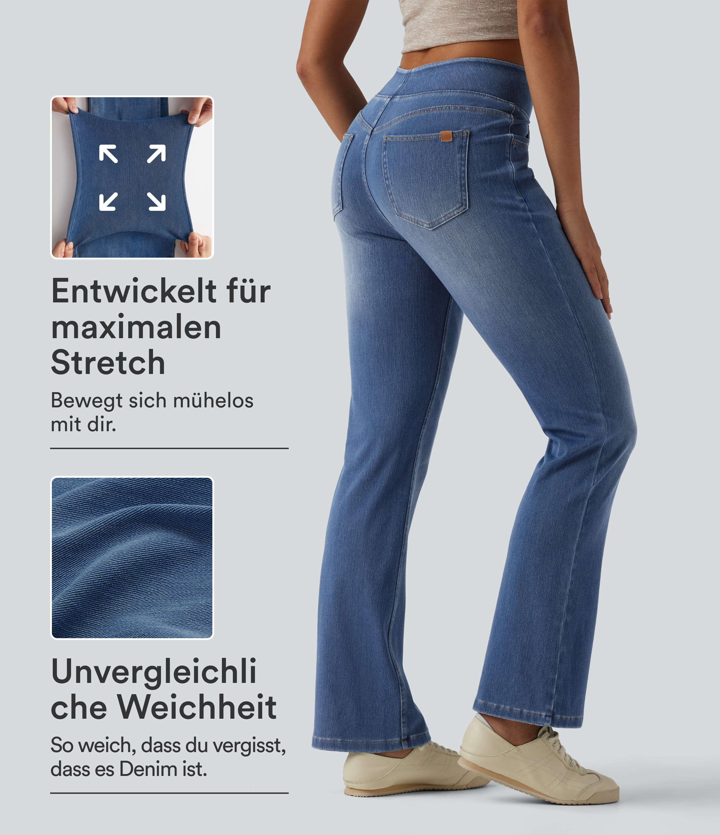 Halara Flex™ Curvy - Lässige, gewaschene Bootcut-Jeans mit hohem Bund und mehreren Taschen