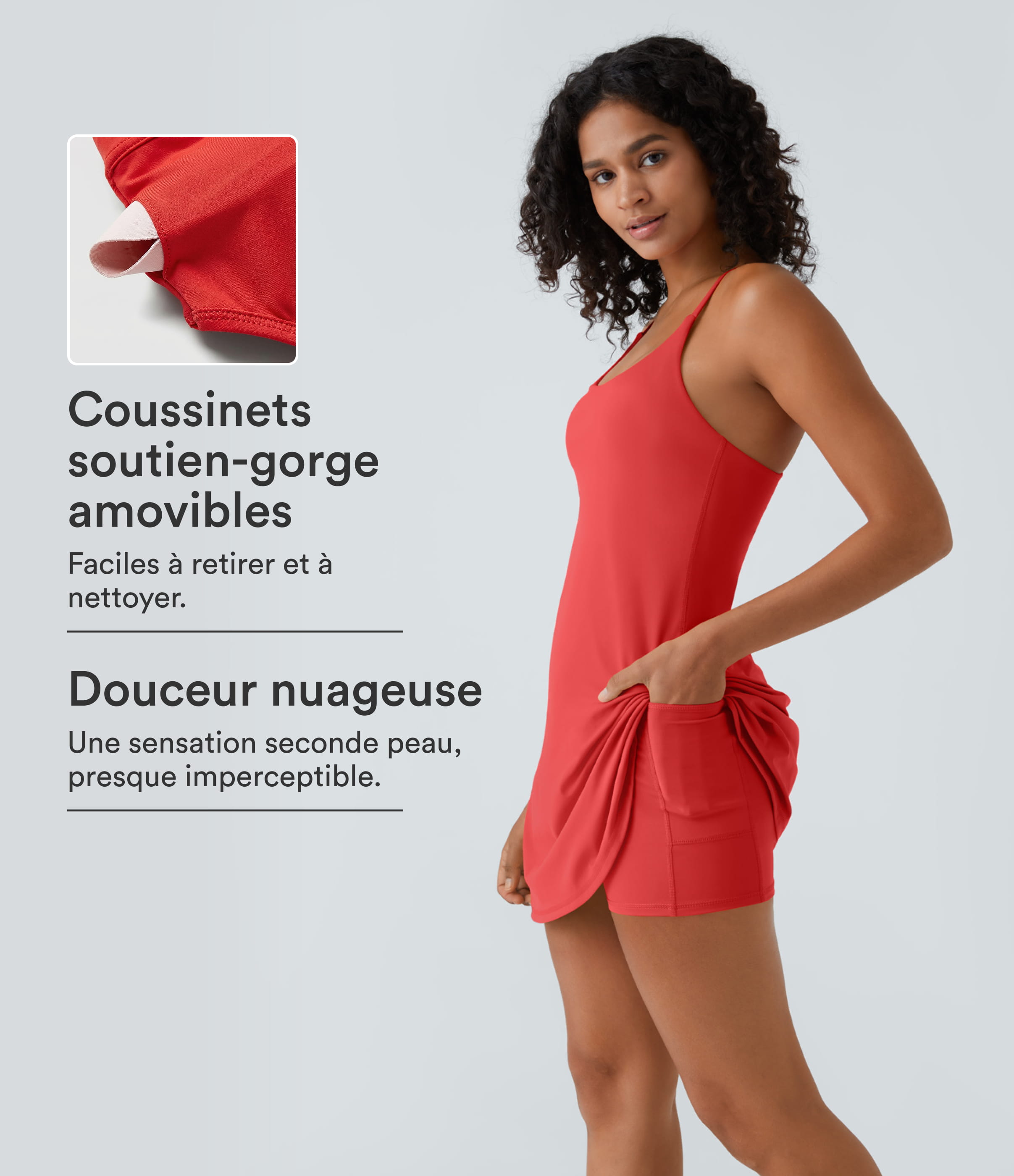 Softlyzero™ Airy Robe Mini d'Activité à Dos Nu avec Découpes 2-en-1 avec Poches et Toucher Frais - UPF50+