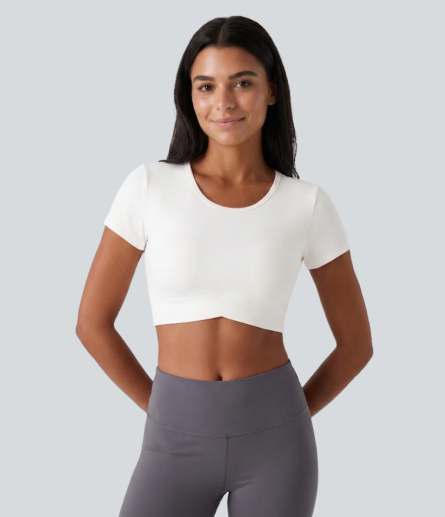 SoftlyZero™ Plush Crossover Hem Cropped Sports Top