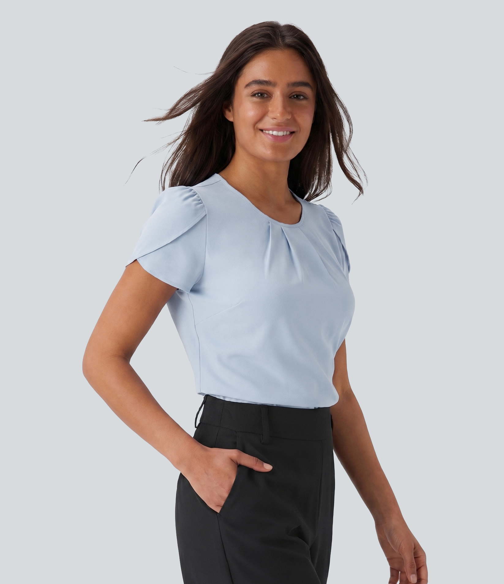 Breezeful™ Round Neck Short Sleeve Keyhole Back Quick Dry Work Top