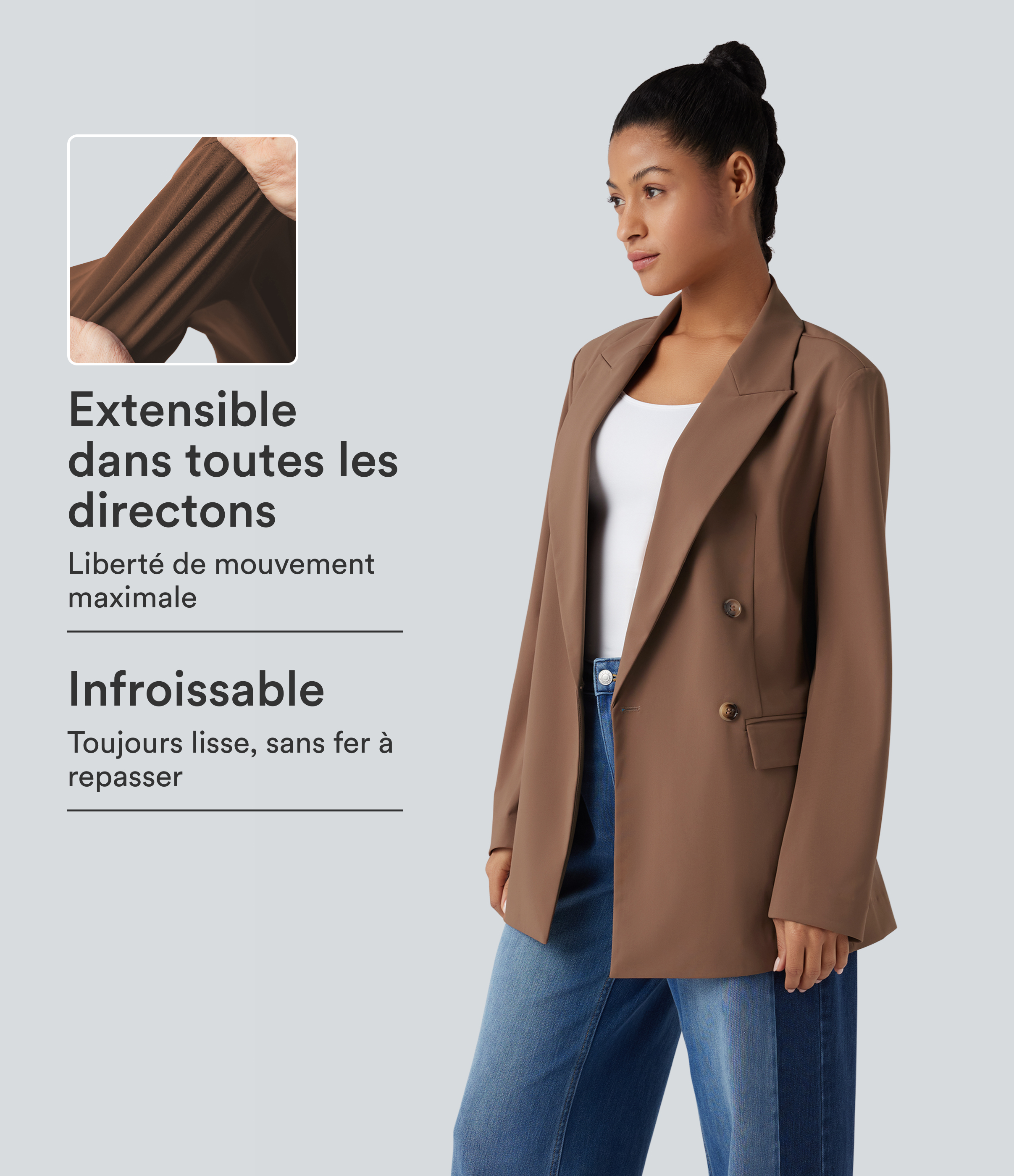 Blazer de travail anti-froissage à col cranté et manches longues avec poches