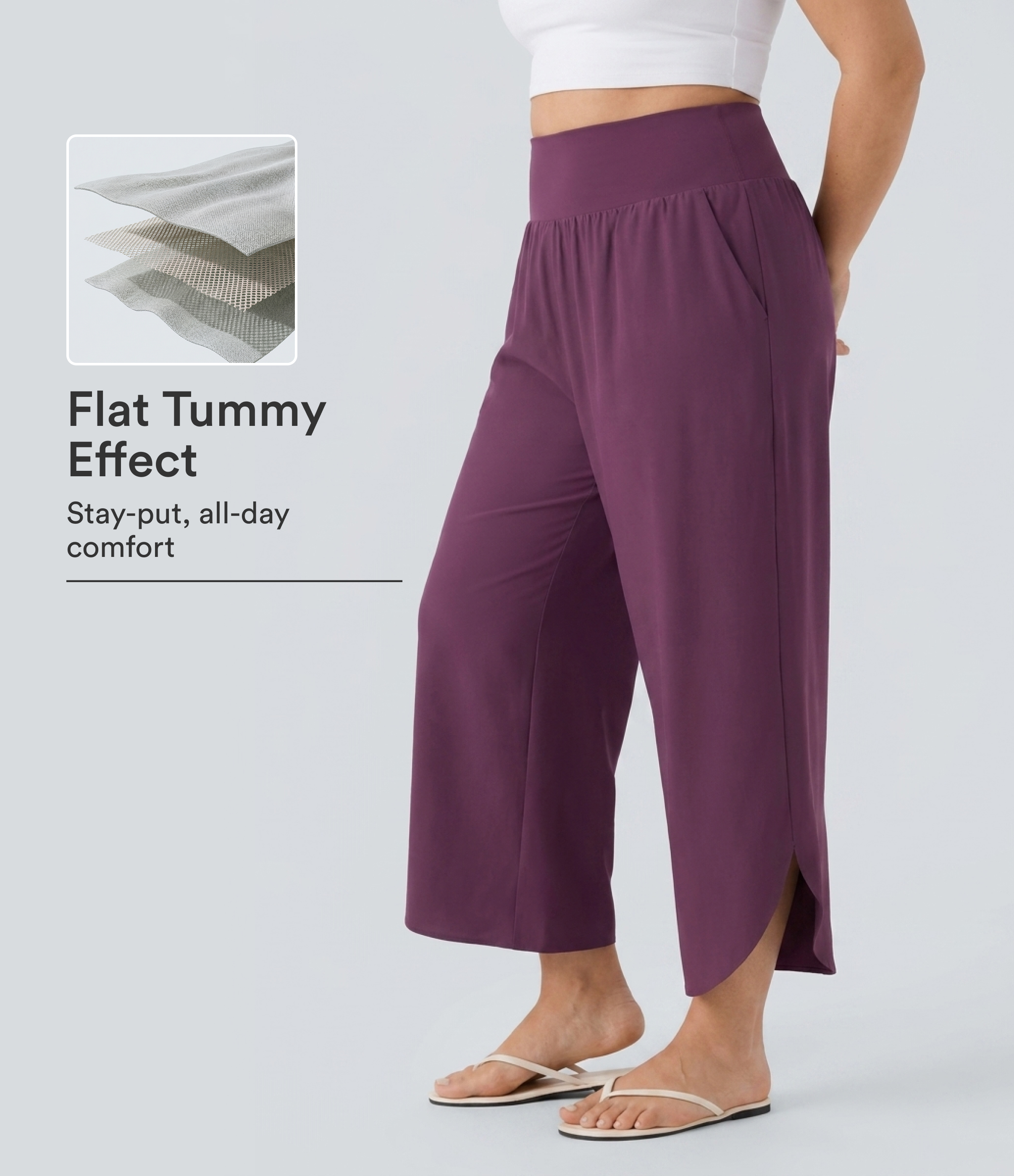 Plus Size Breezeful™ High Waisted Tummy Control Hem Quick Dry Pants with Pockets
