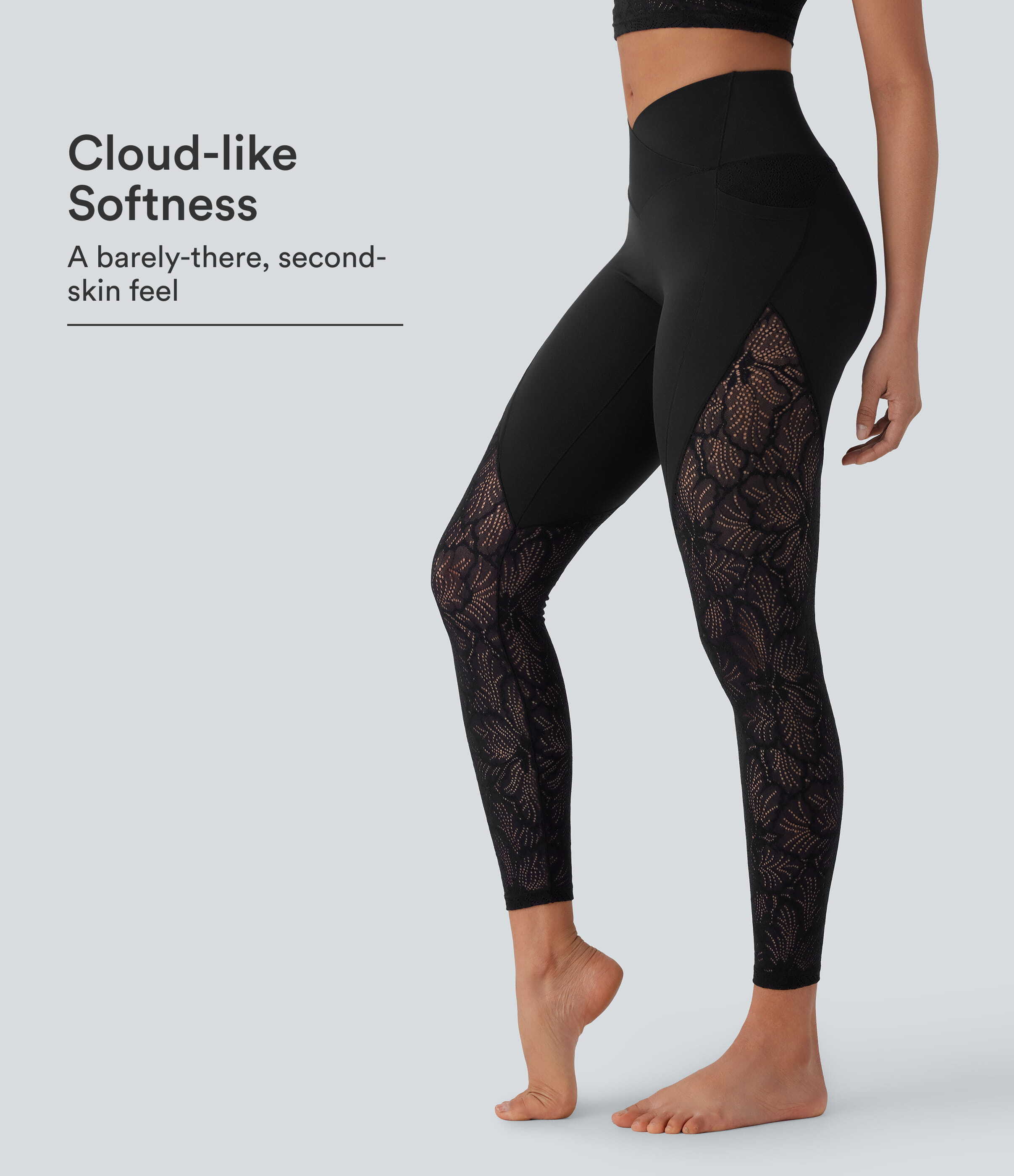 SoftlyZero™ Legging de Yoga 7/8 Taille Haute avec Poches et Détails en Dentelle Contrastés - Protection UV UPF50+