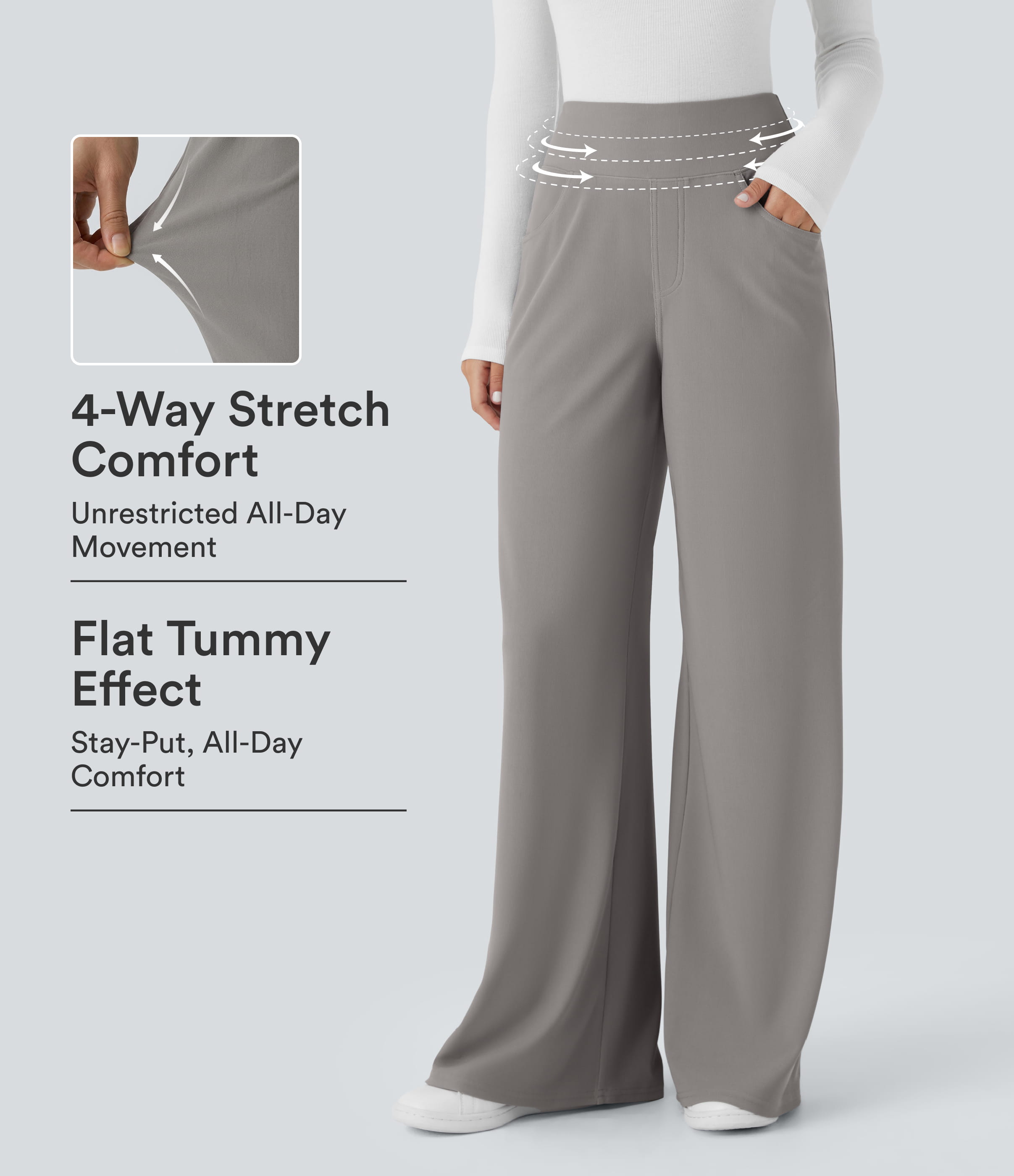 SoCinched Hohe Taille Bauchkontrolle Taschen Weites Bein Mikro Waffel Arbeitshose