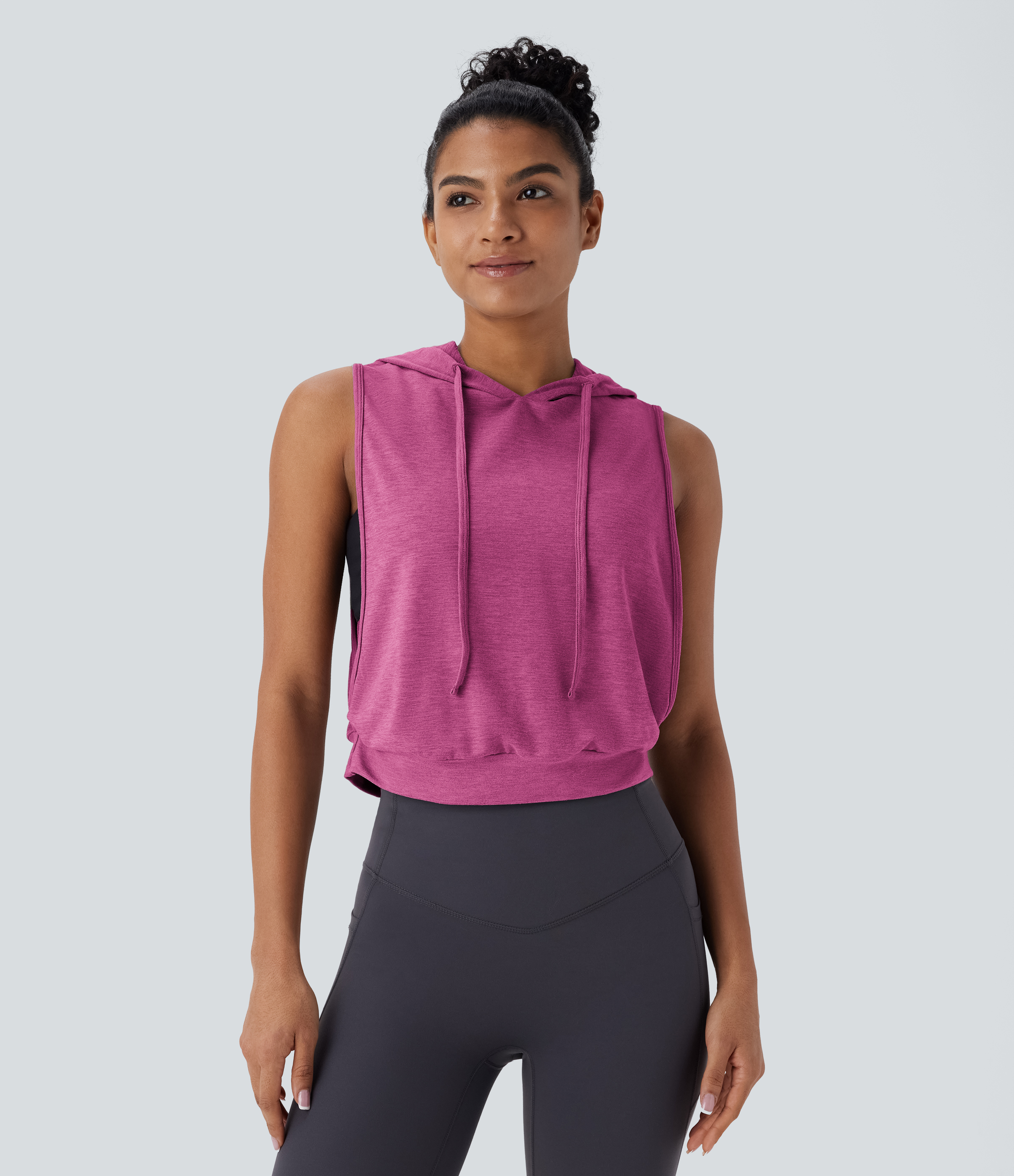 Hooded Drawstring Sleeveless Cropped Running Tank Top