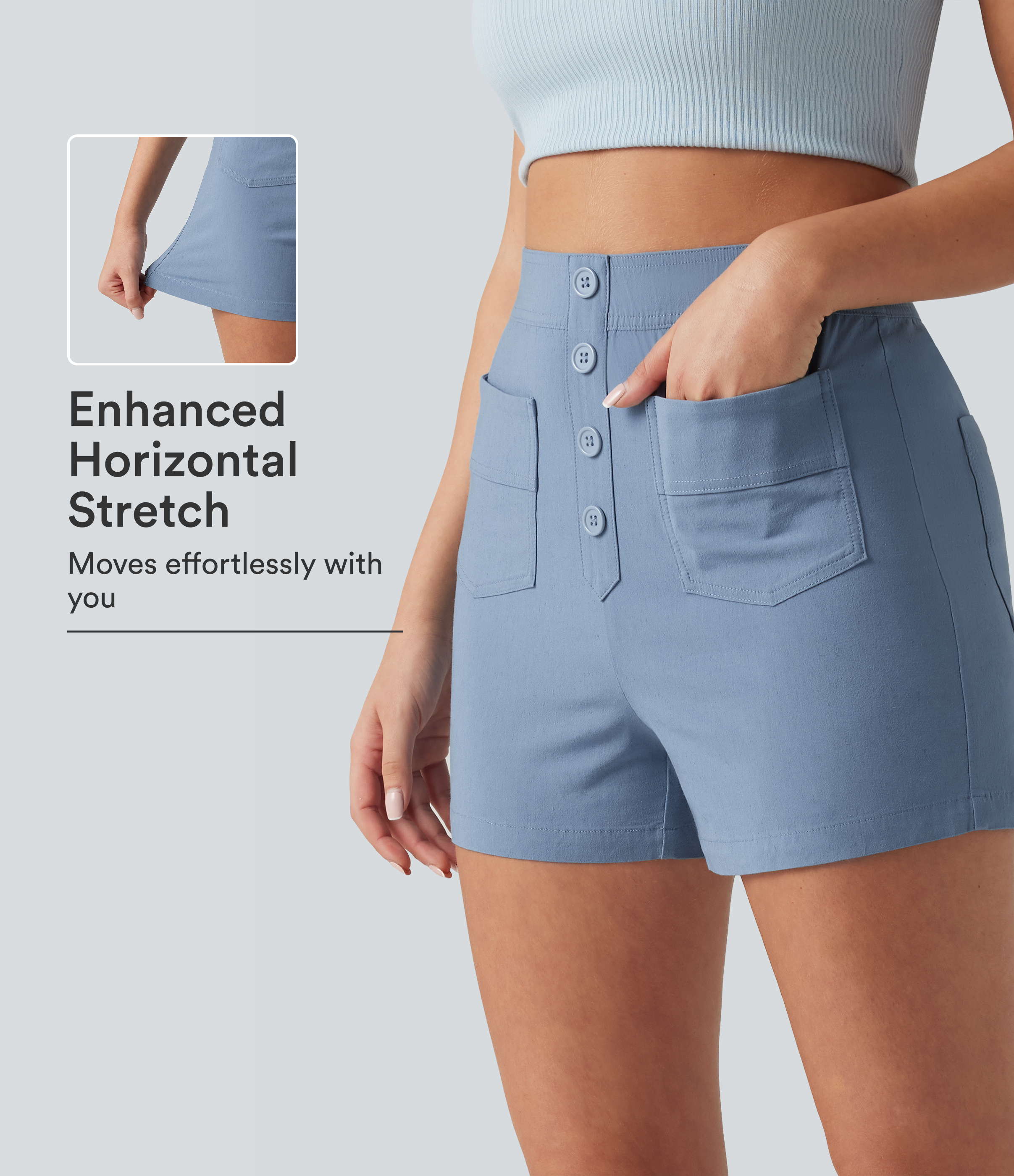 High Waisted Casual Stretch Linen Shorts 3'' with Pockets