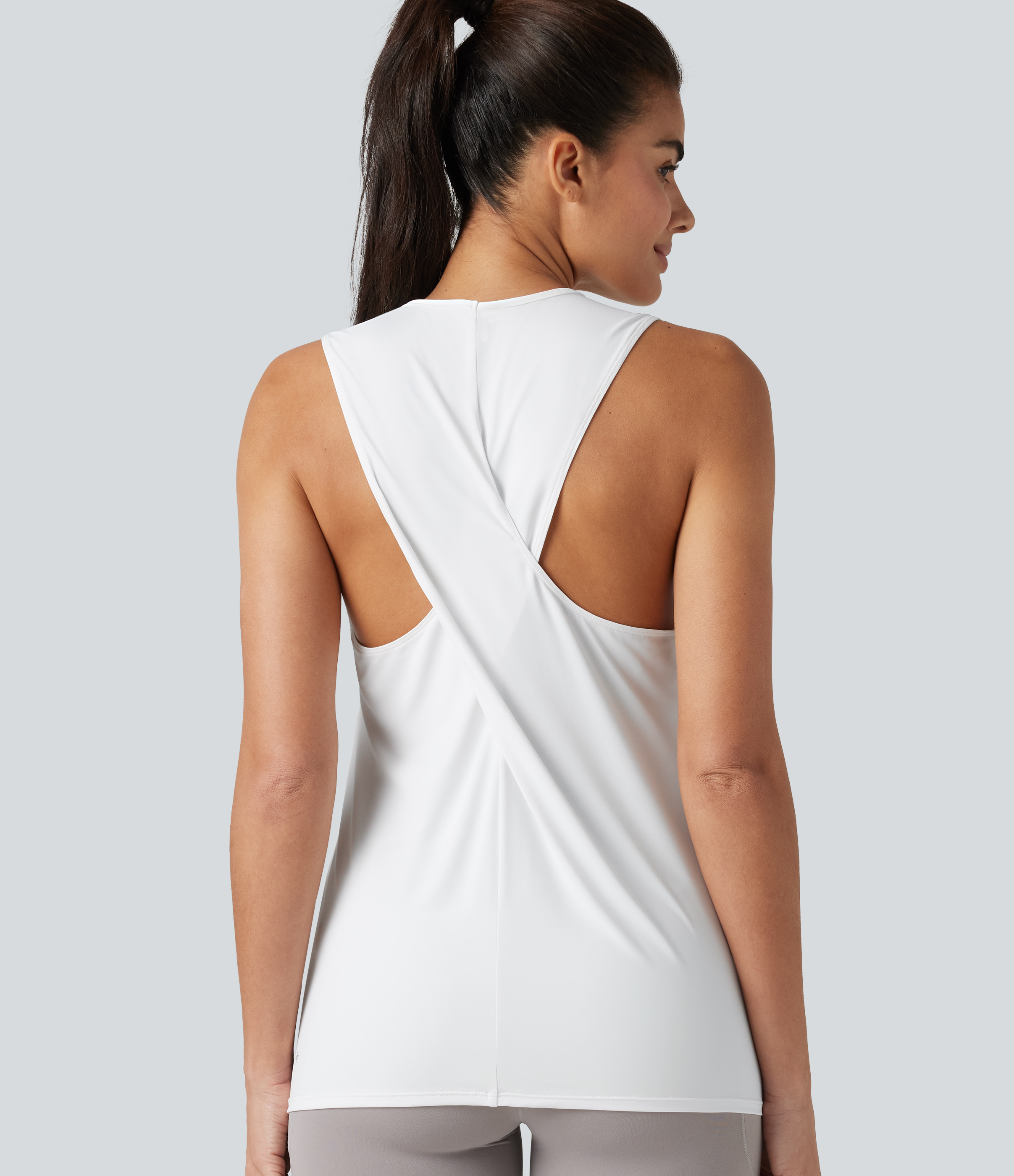 Crossover Racerback Sleeveless Cool Touch Quick Dry Yoga Sports Top-UPF50+