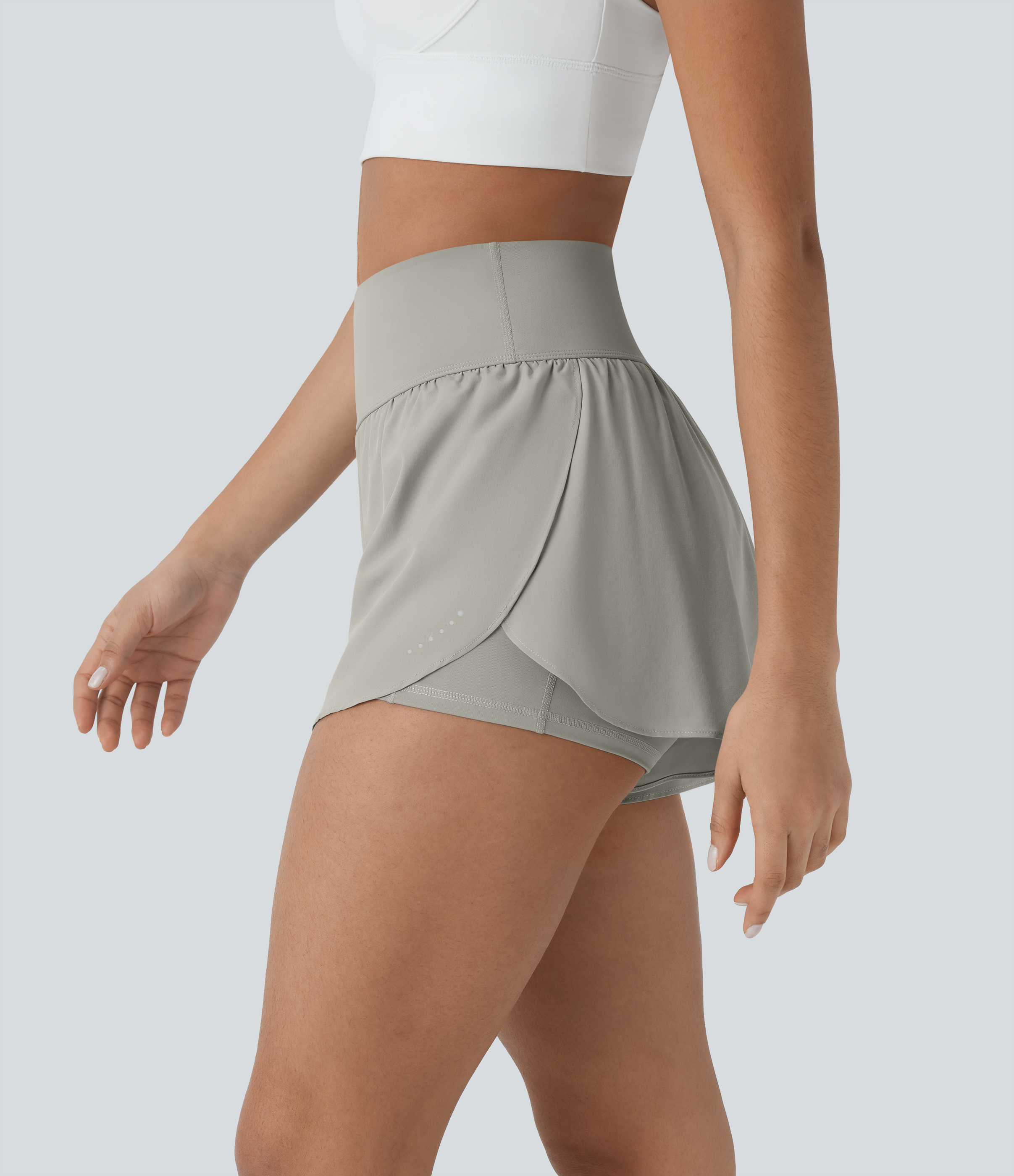 SoftlyZero™ QuickDry High Waisted Tummy Control Reflective Dots Crossover Hem 2-in-1 Running Shorts 3'' with Pockets
