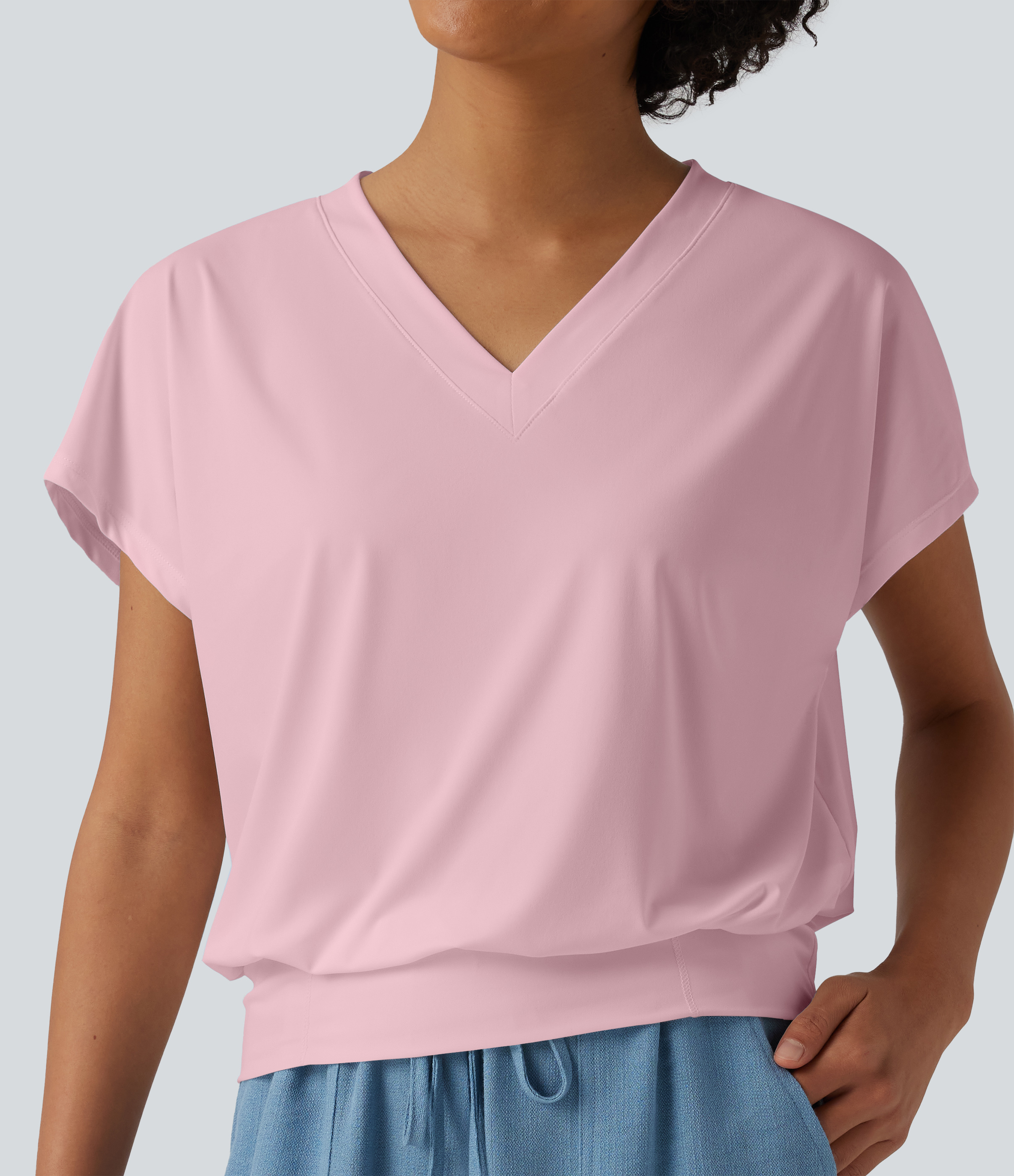 V Neck Short Sleeve Oversized Cool Touch Quick Dry Yoga Sports Top