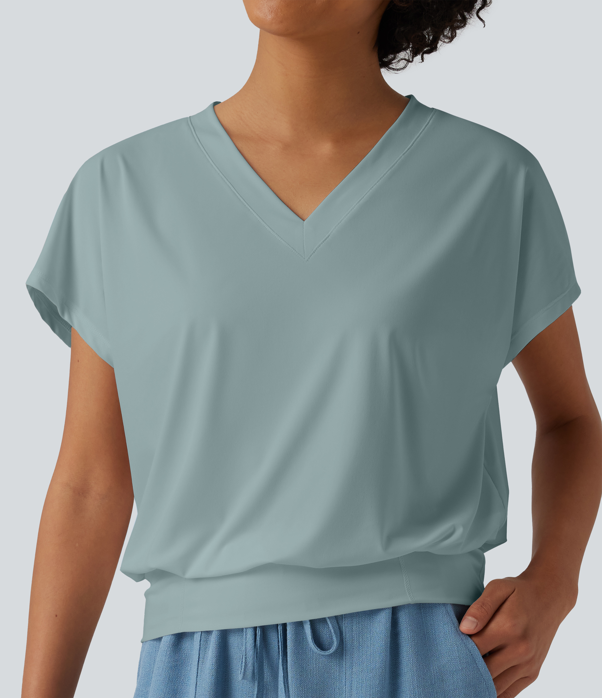 V Neck Short Sleeve Oversized Cool Touch Quick Dry Yoga Sports Top