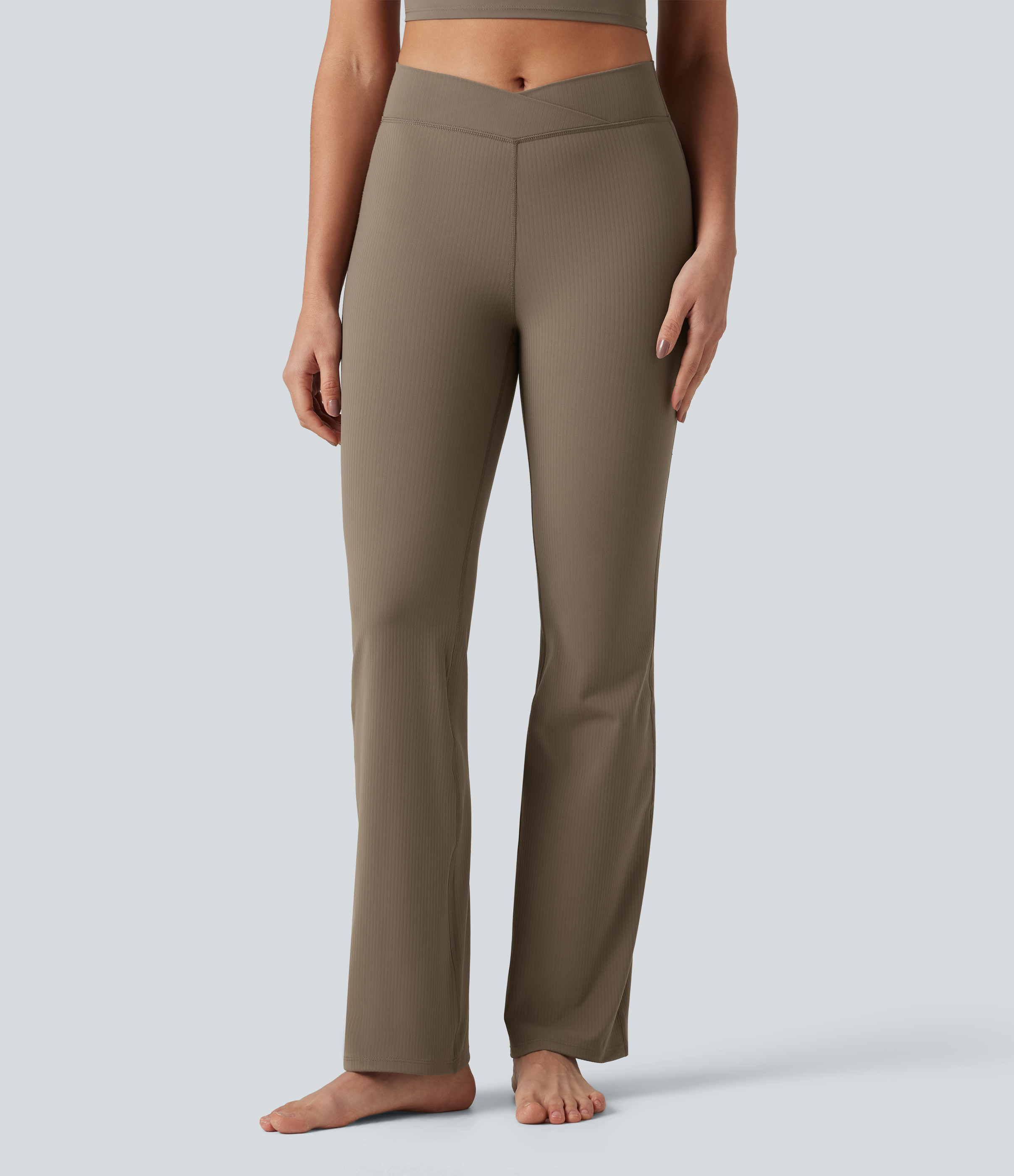 Halara UltraSculpt™ Ribbed High Waisted Crossover Flare Yoga Leggings with Pockets