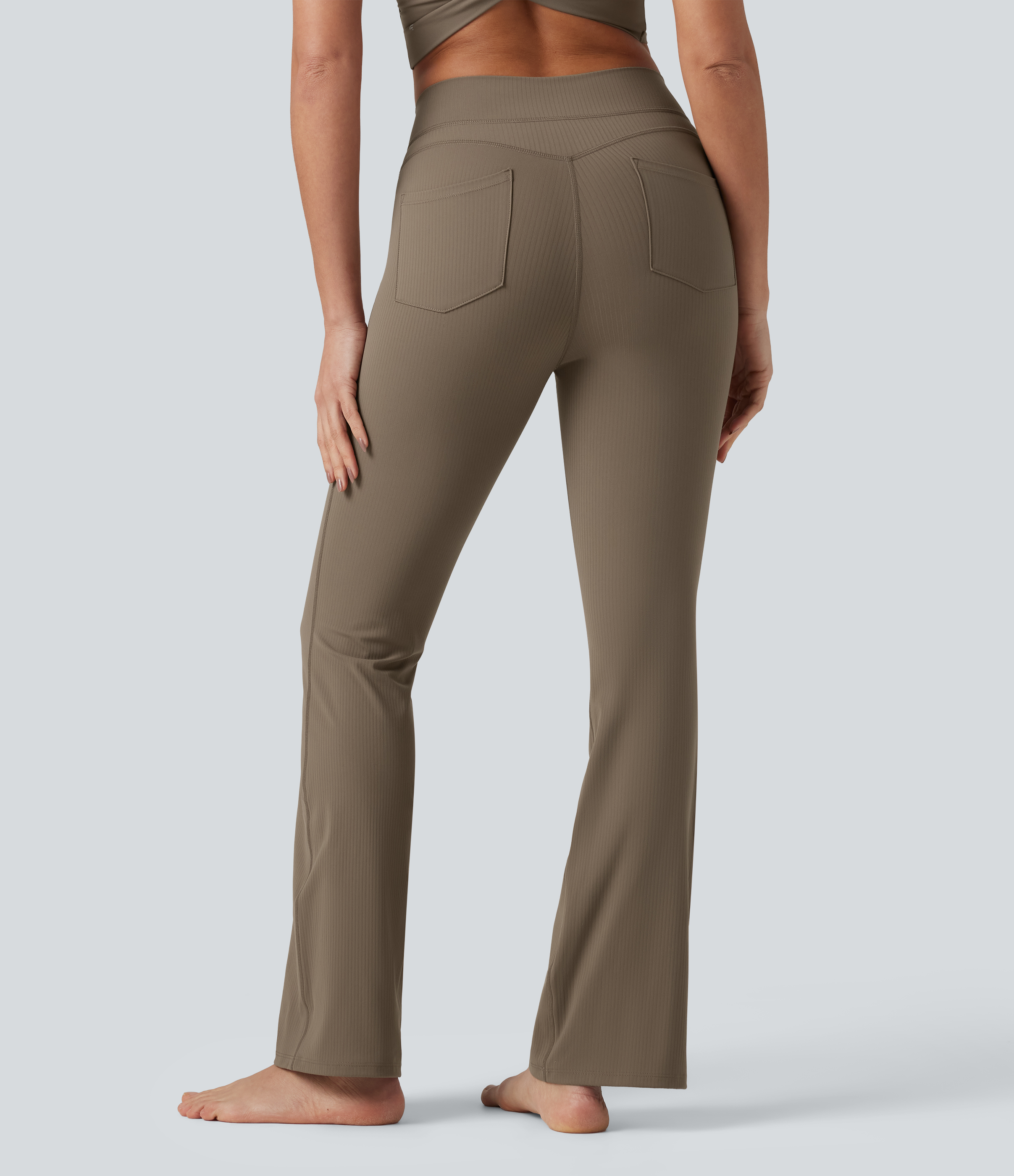 Dawn Brown Halara UltraSculpt™ Ribbed High Waisted Crossover Flare Yoga Leggings with Pockets / 2