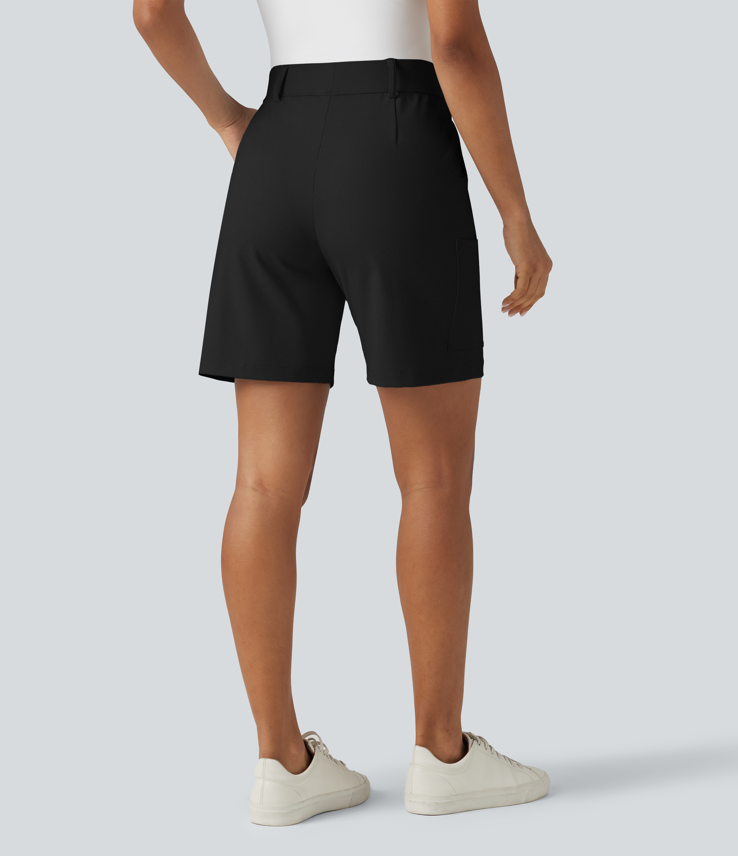 Black DayStretch High Waisted Pleated Work Cargo Baggy Shorts with Pockets / 2