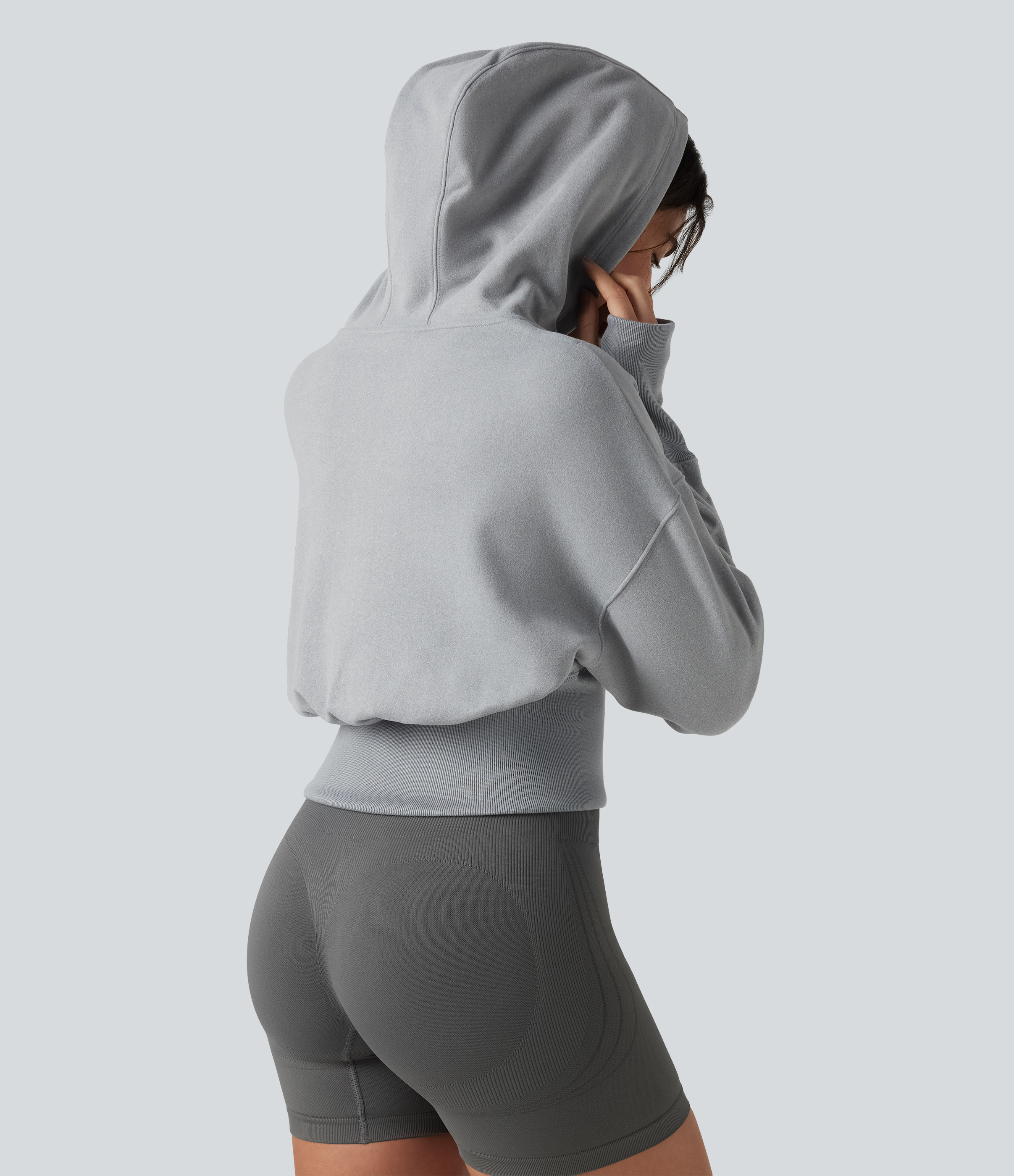 Secret Spaces Hooded Raglan Long Sleeve Thumb Hole Casual Sweatshirt / 2