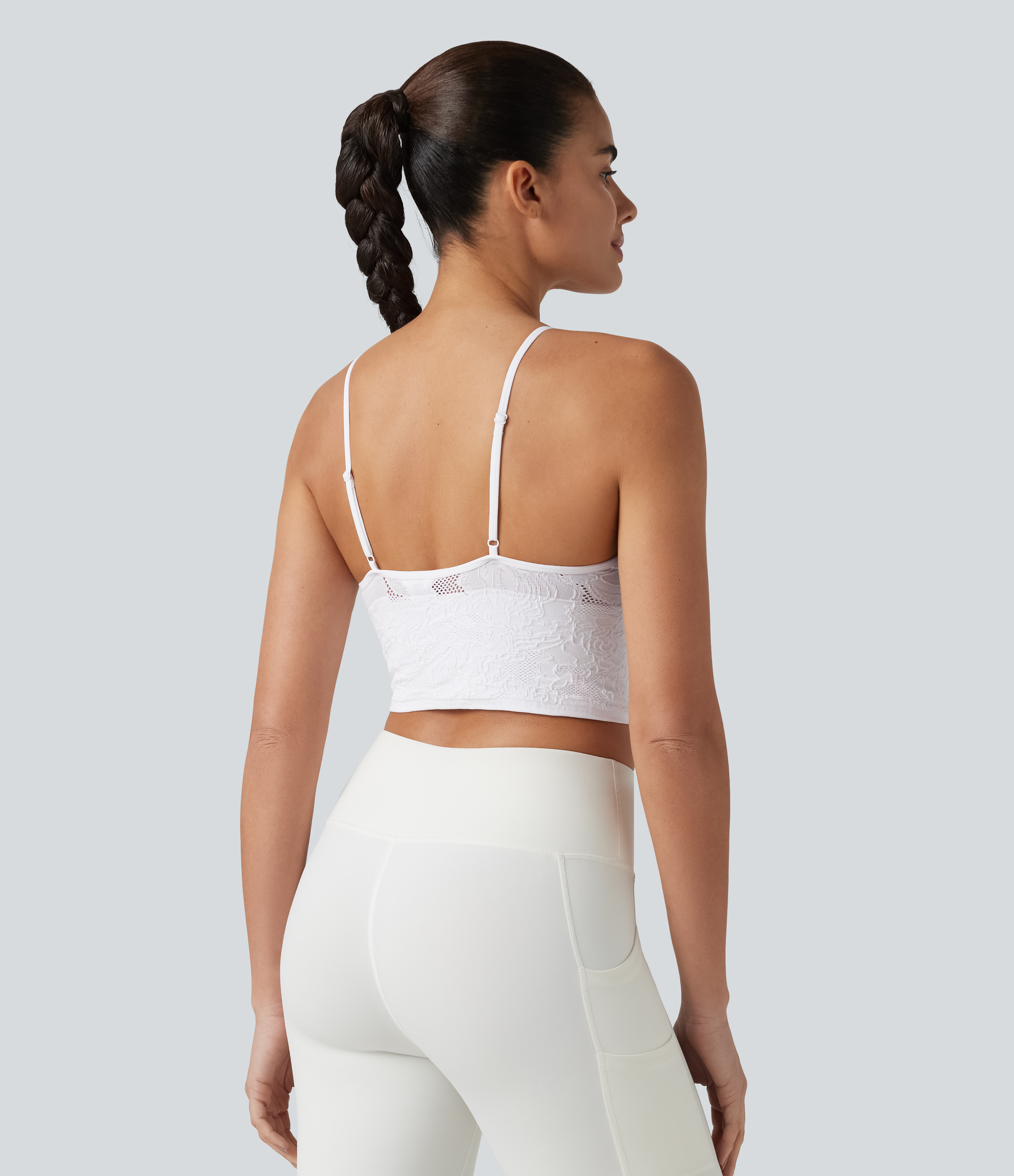 Blanc OneForm Seamless Flow Jacquard débardeur court de yoga avec brassière intégrée / 2