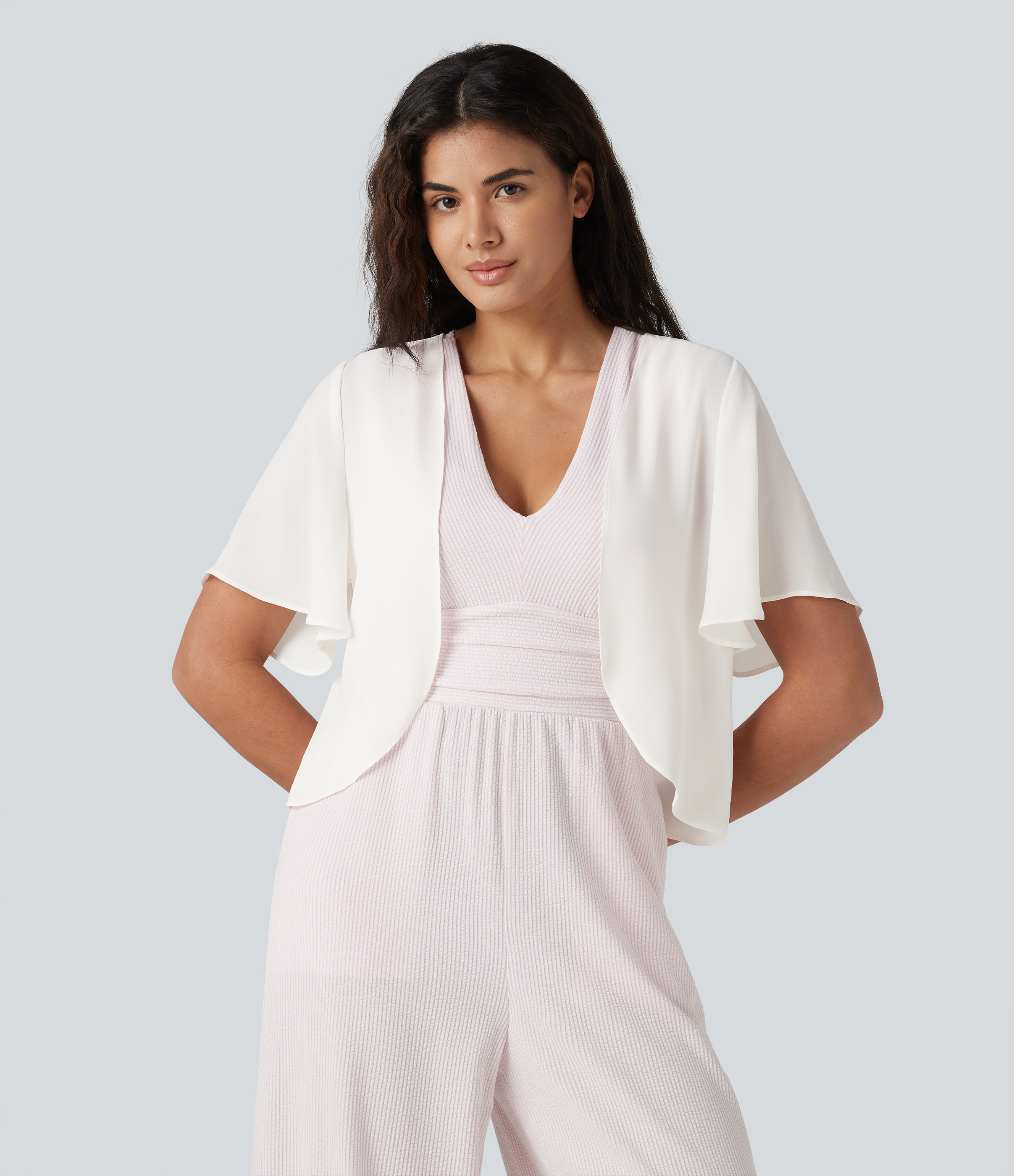 Flounce Short Sleeve Casual Chiffon Coat