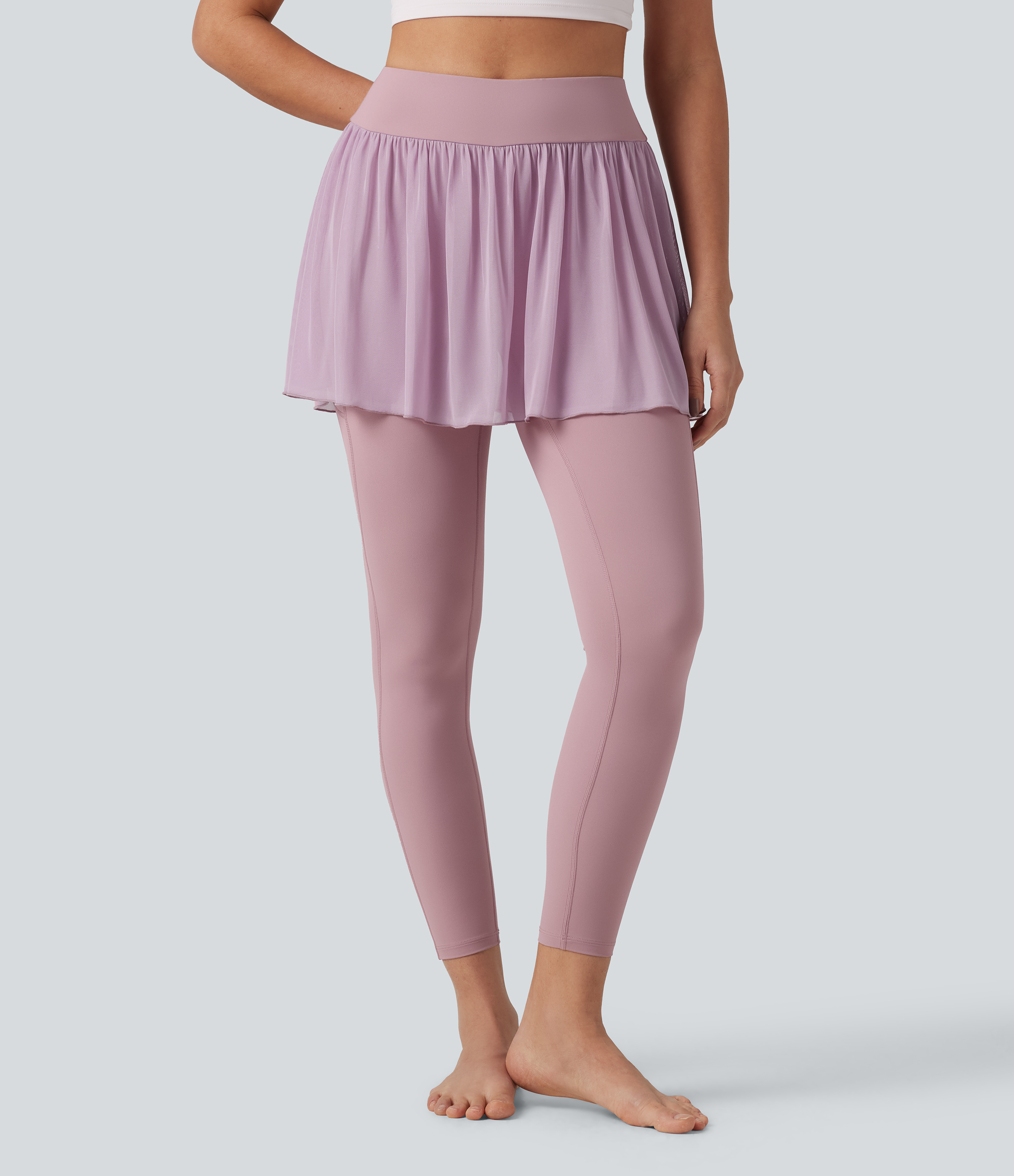 SoftlyZero™ Airy Cool Touch High Waisted Contrast Mesh 2-in-1 Yoga Skirt Leggings with Pockets-UPF50+