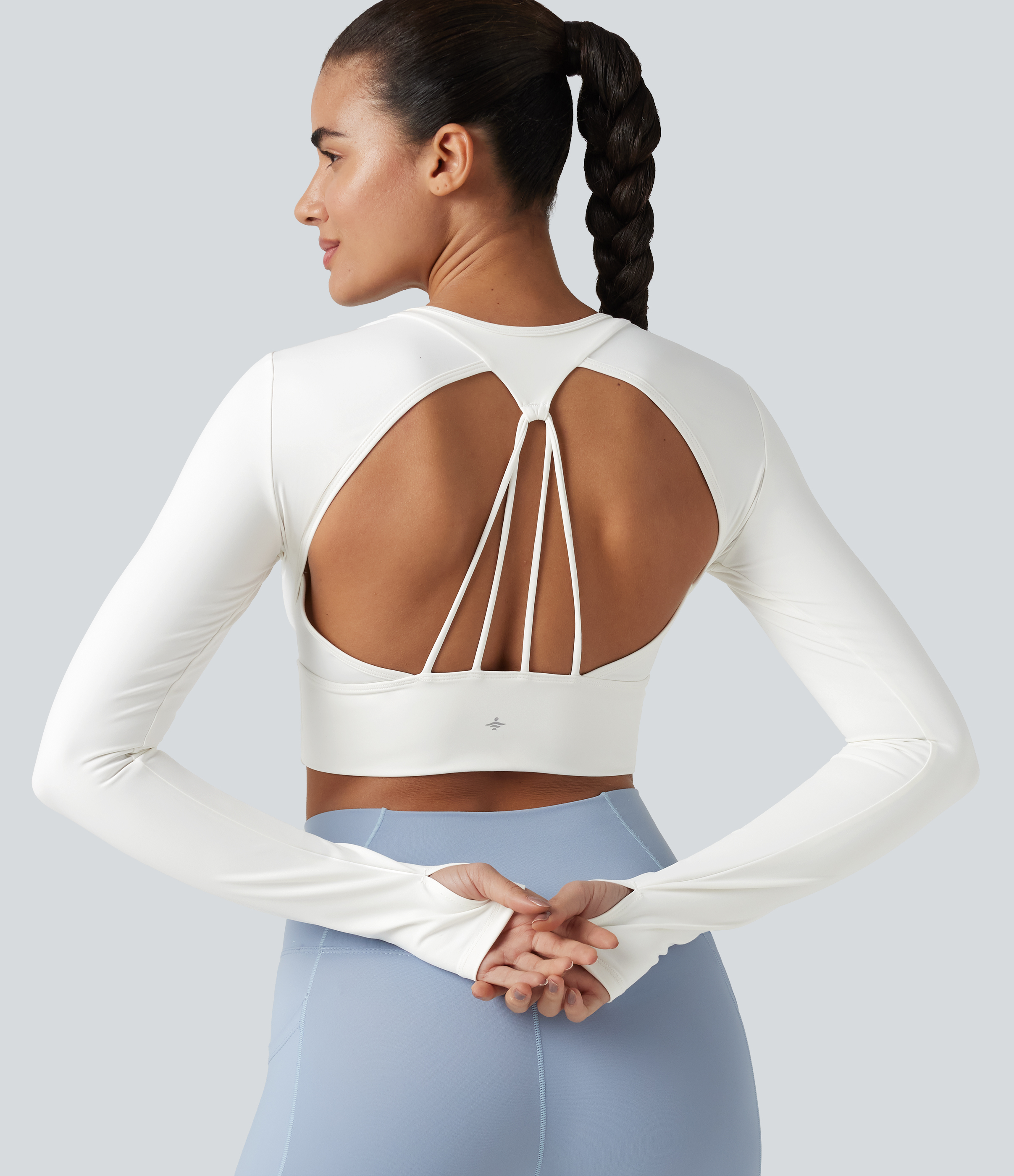 Backless Long Sleeve Thumb Holes Cool Touch Quick Dry Yoga Sports Top-UPF50+