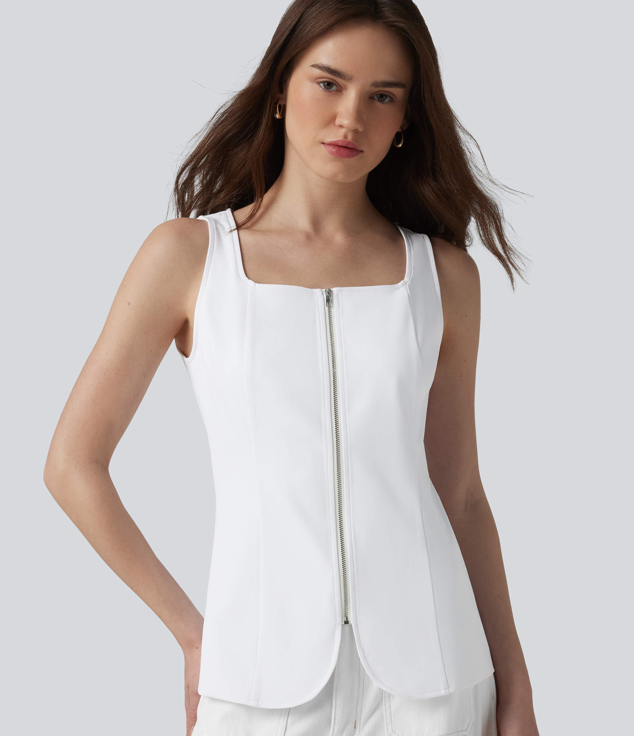DayStretch Square Neck Zipper Work Tank Top