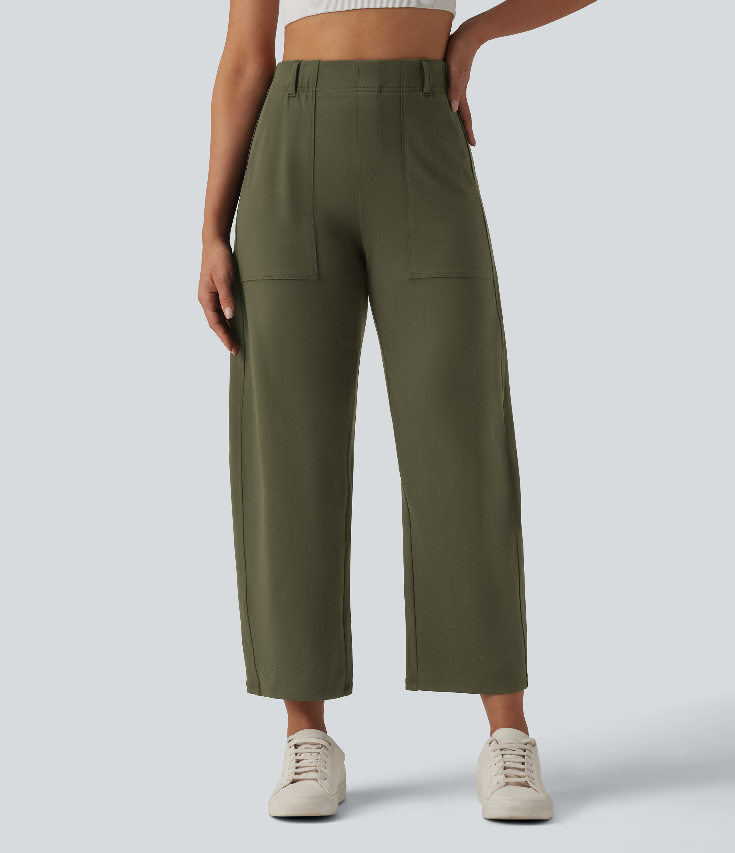 DayStretch High Waisted Barrel Leg Casual Pants with Pockets