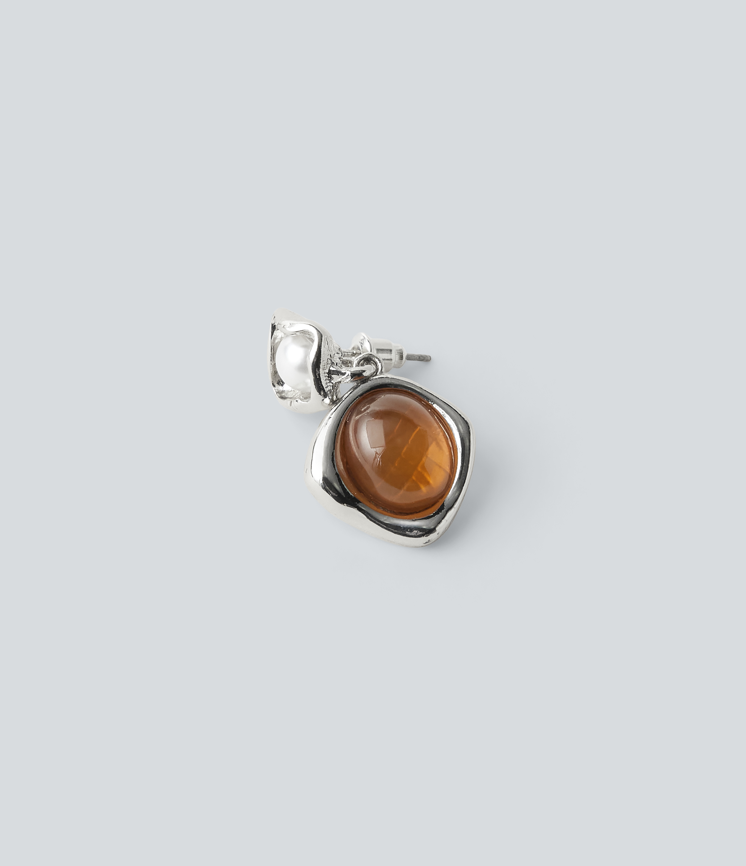 Silver Alloy & Acrylic Pearl Electroplated Earrings / 2