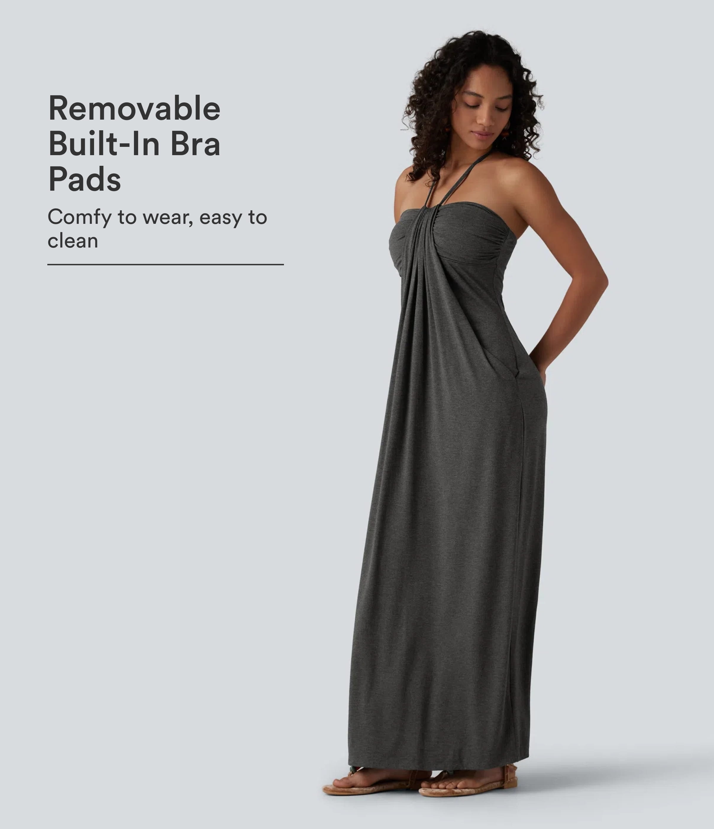 Halter Tie Back Built-in Bra Maxi Dress with Pockets
