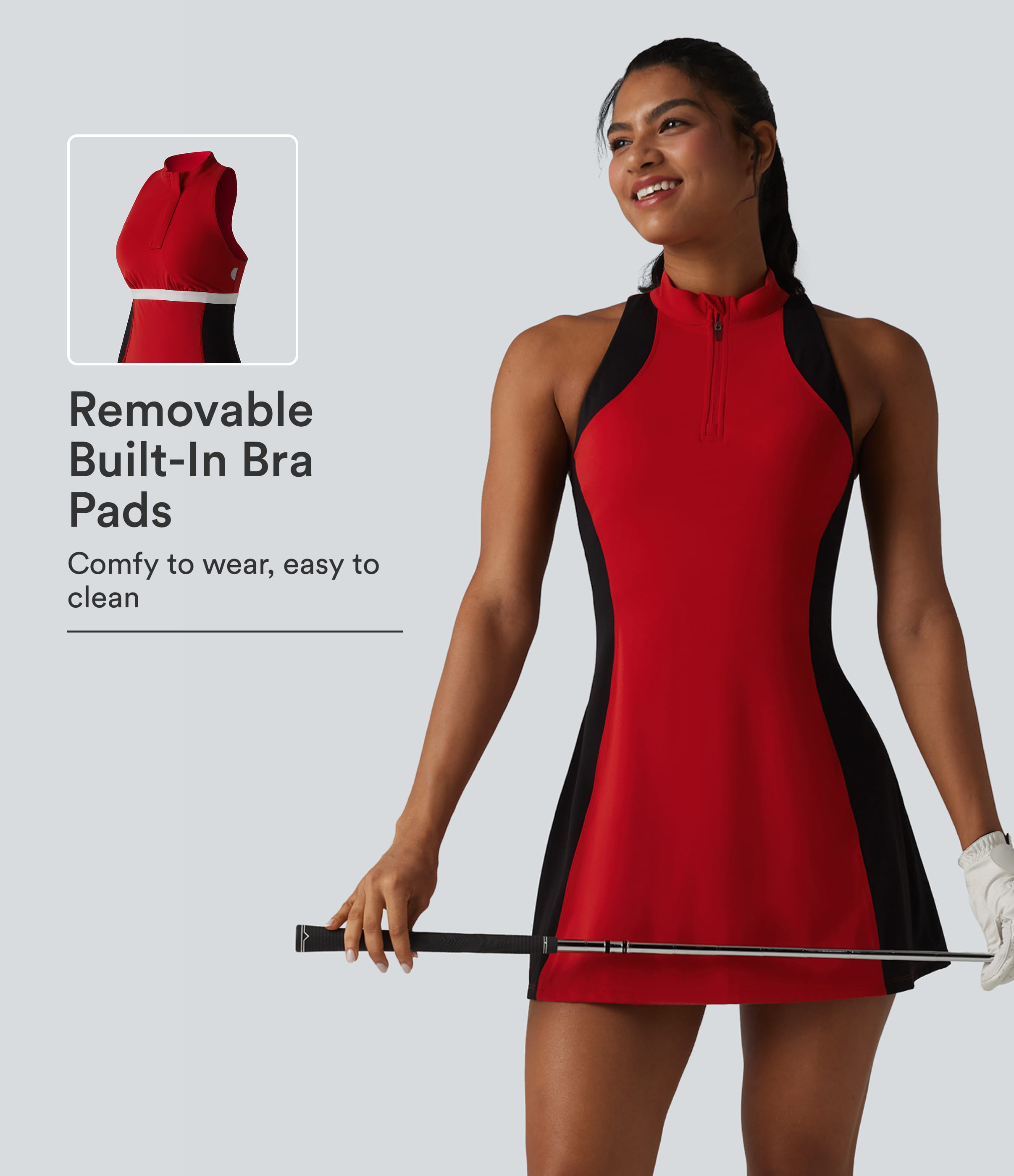 Halara UltraSculpt™ Mock Neck Built-in Bra Racerback Color Block Mini Golf Active Dress