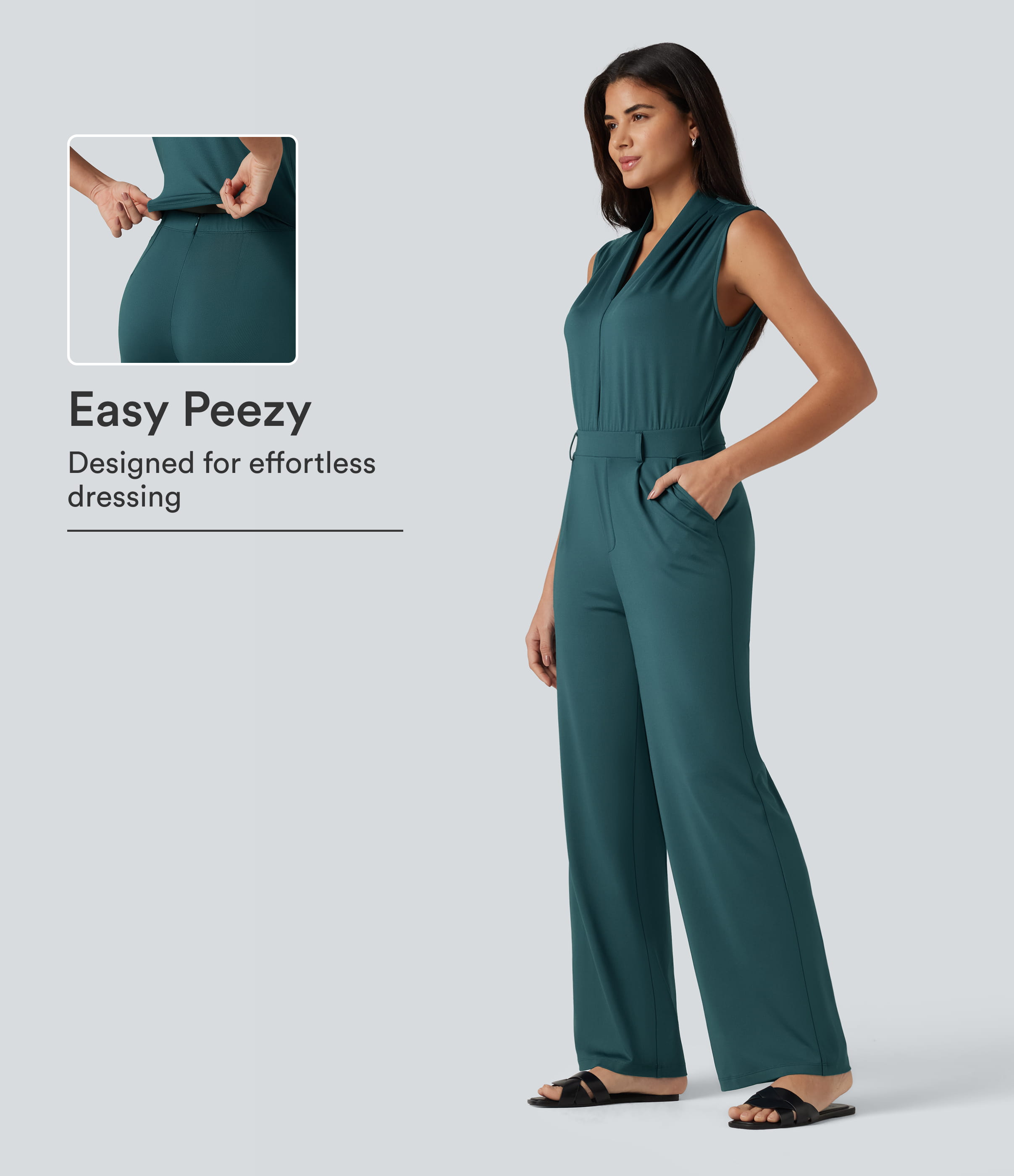 V Neck Sleeveless Work Jumpsuit with Pockets-Easy Peezy Edition