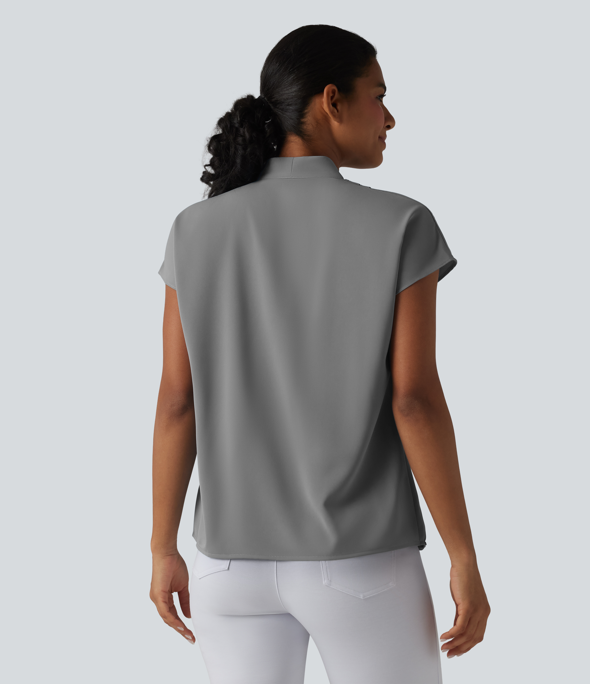 Griffin Wrinkle Recovery V-neck Batwing Sleeve Loose Fit Work Blouse / 2