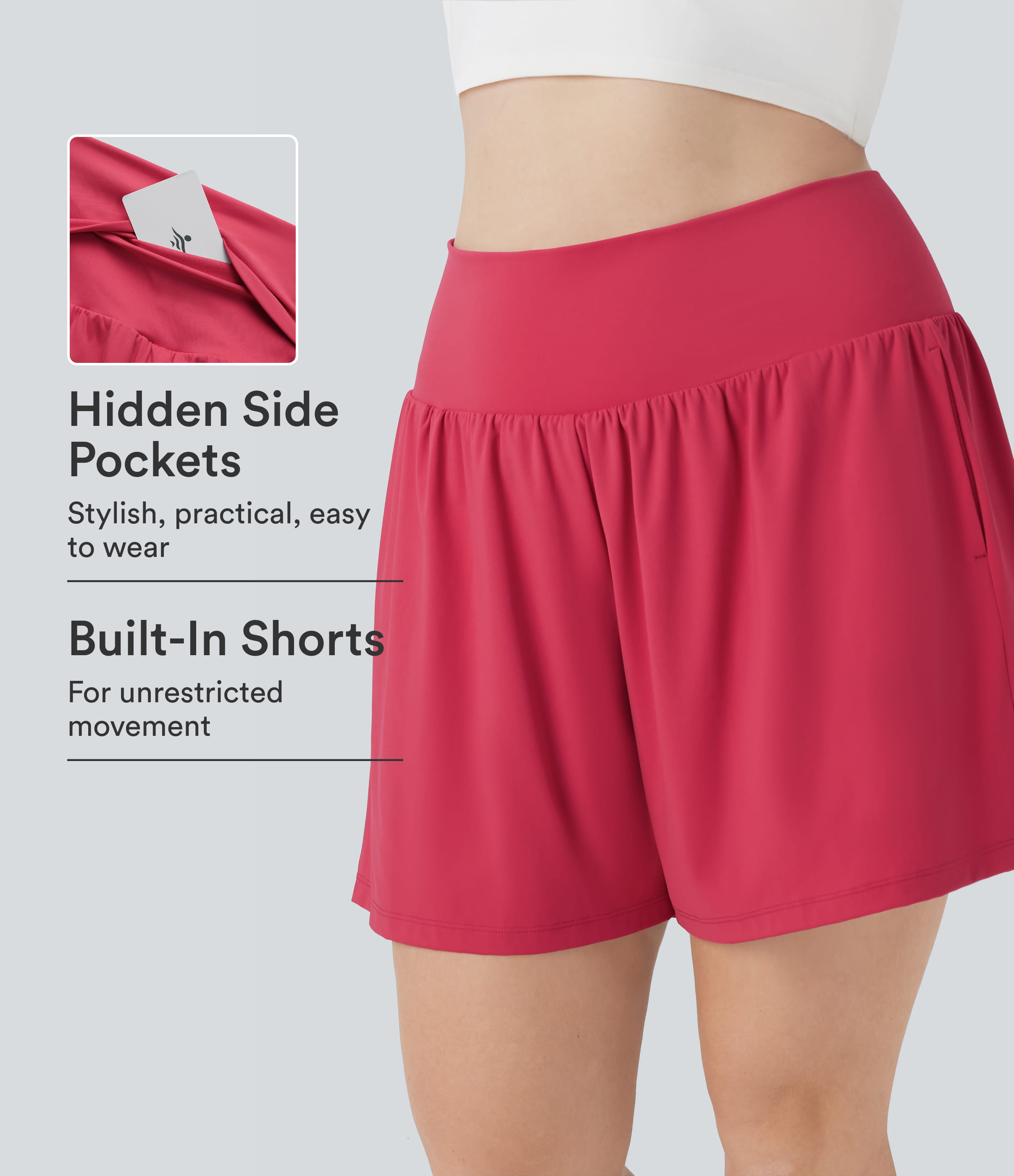 SoftlyZero™ Airy Super High Waisted 2-in-1 Cool Touch Yoga Plus Size Shorts 7" with Pockets