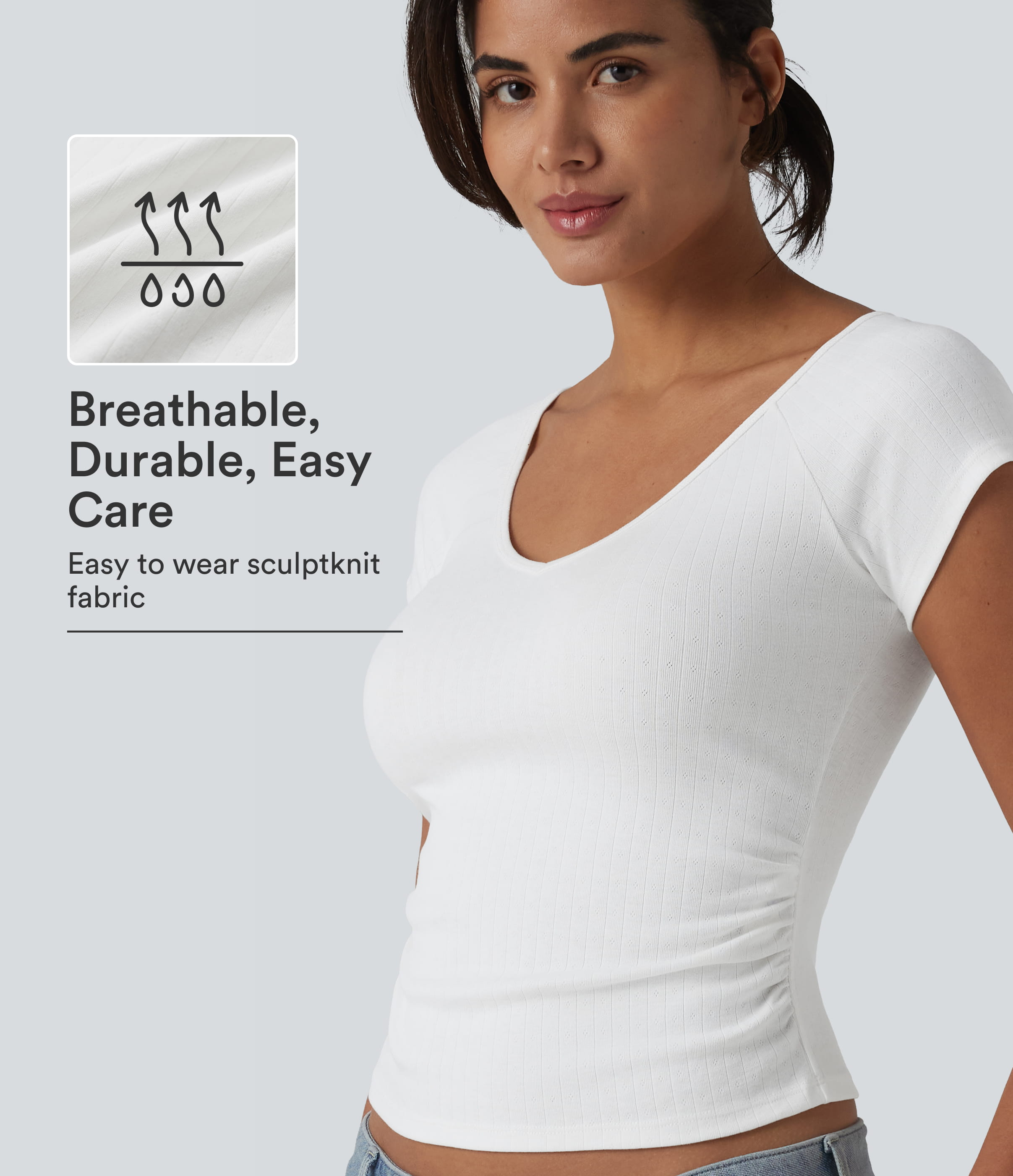 V Neck Short Sleeve Ruched Casual T-Shirt