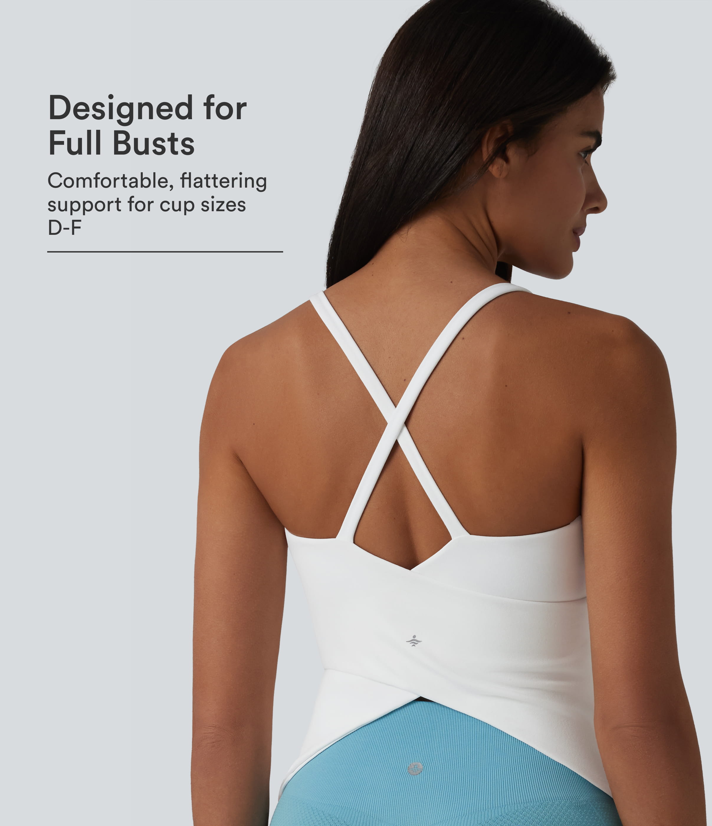 Top cami de yoga à encolure ronde, dos croisé à bretelles, ourlet croisé, soutien-gorge intégré, bonnets D-F