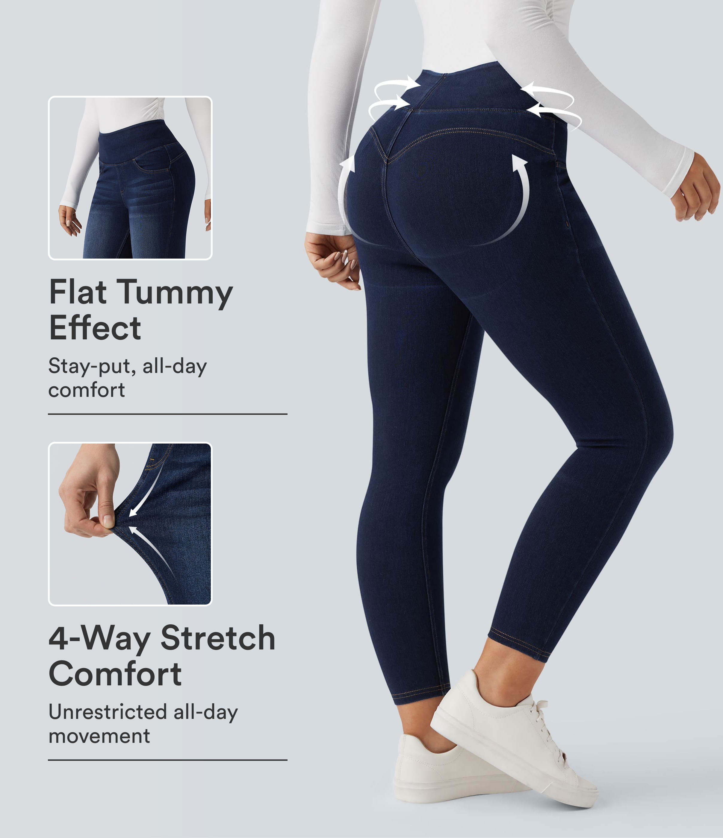 Halara Flex™ Leggings décontractés effet denim, taille haute, gainant (contrôle du ventre) et rehausseur de fesses, avec poches
