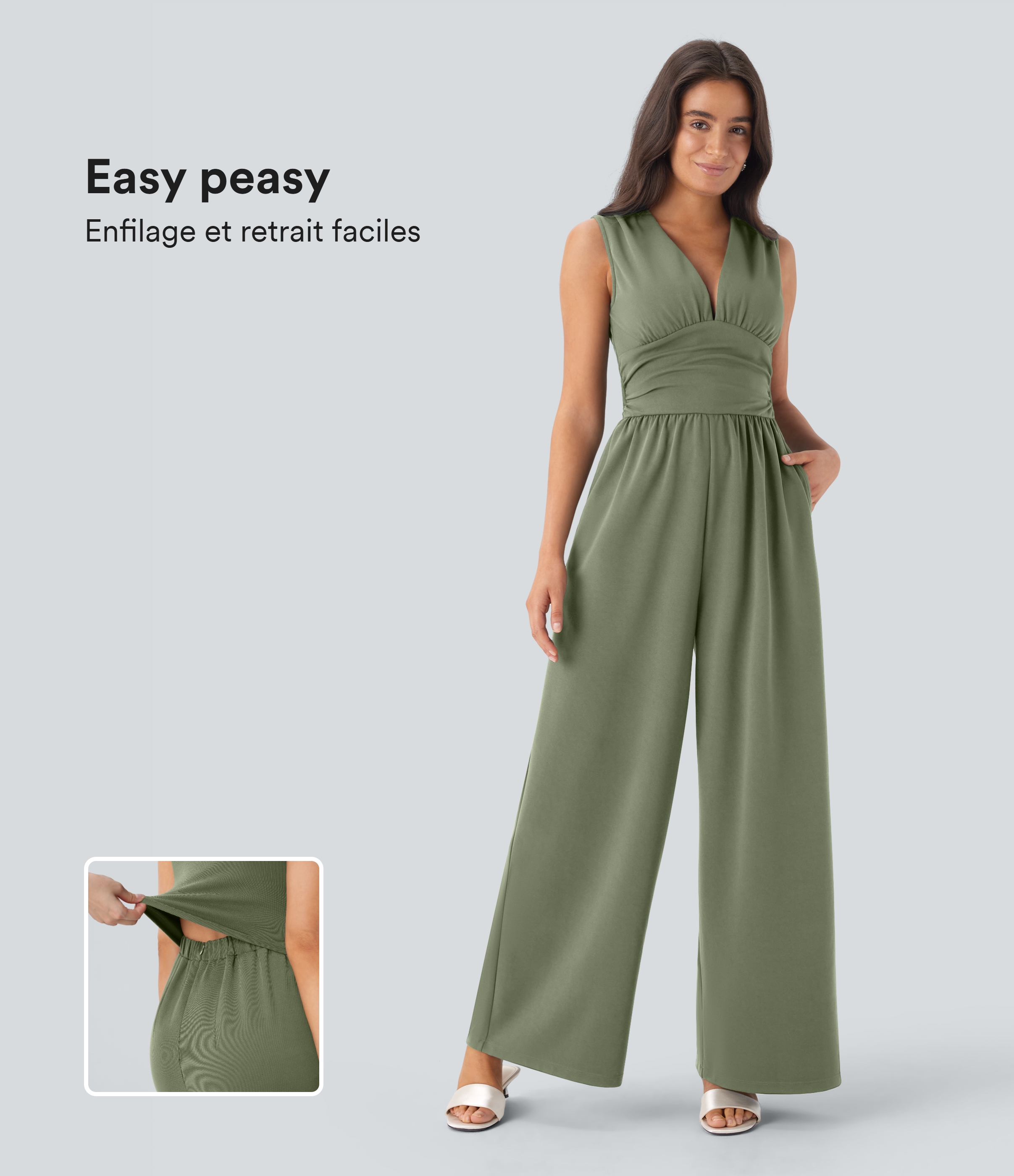 Combinaison froncée col V sans manches avec poches - Easy Peasy