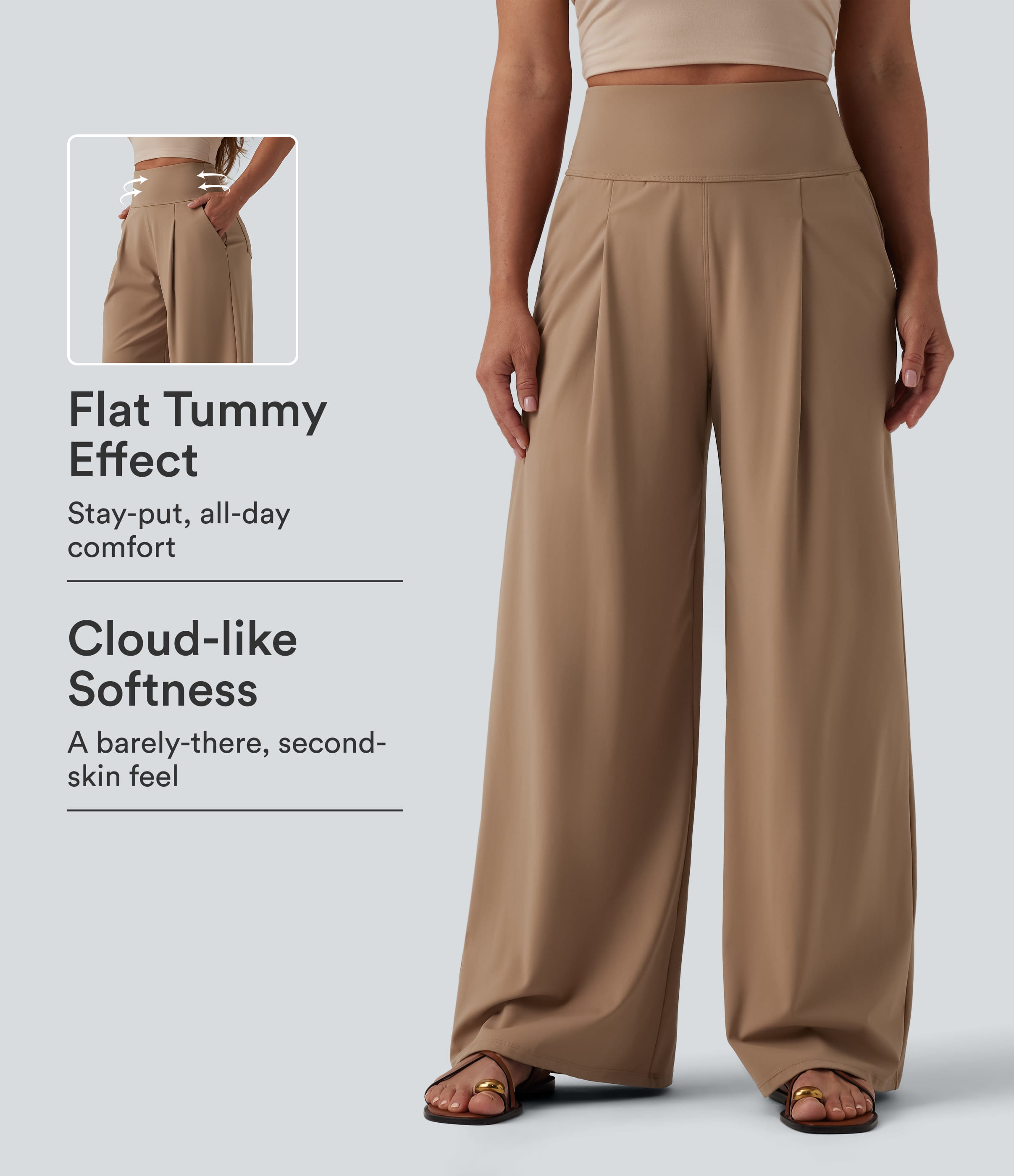 SoftlyZero™ Airy High Waisted Tummy Control Wide Leg Cool Touch Casual Pants with Pockets-UPF50+