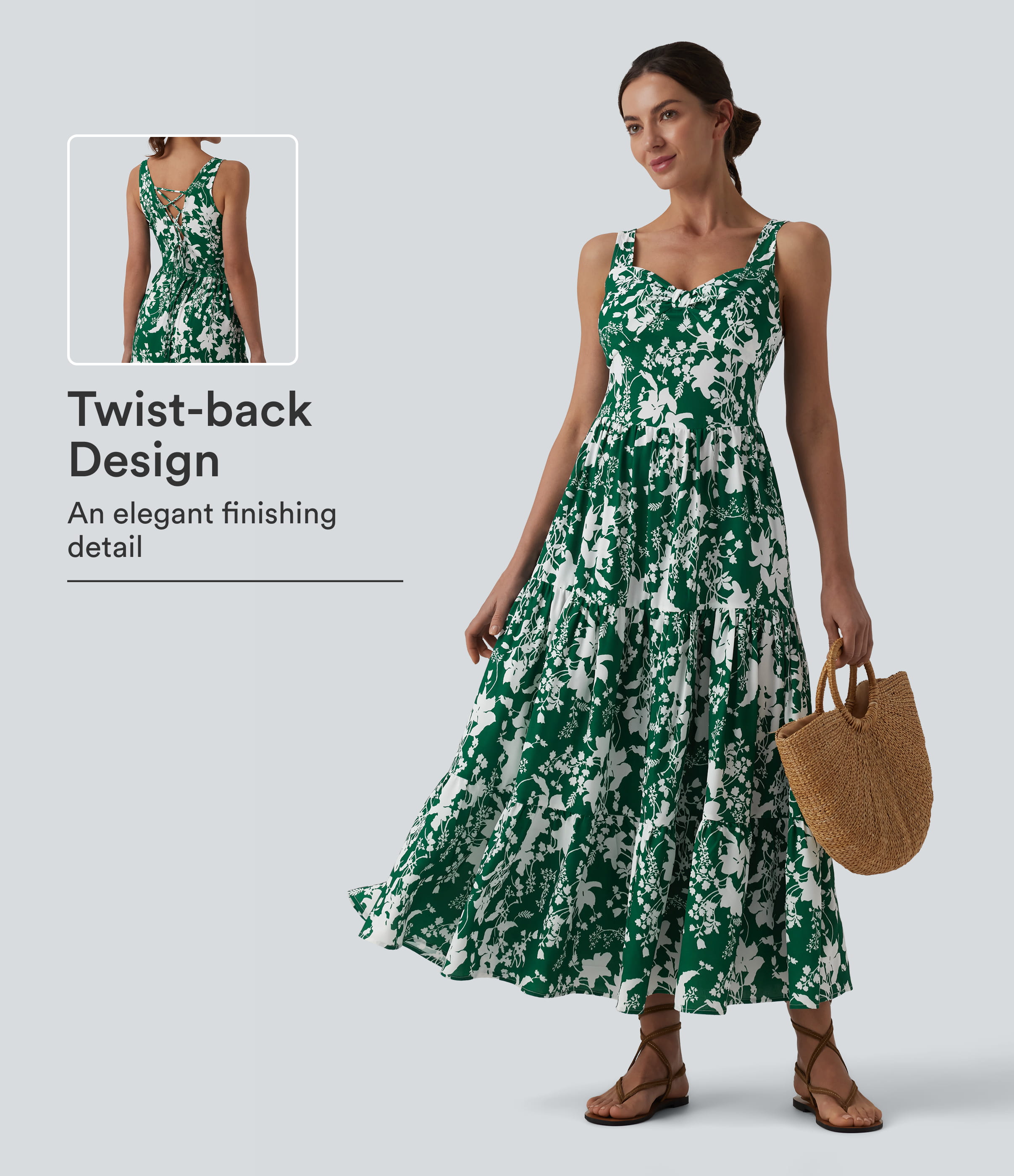 Sweetheart Neck Sleeveless Lace-up Floral Print Maxi Resort Dress