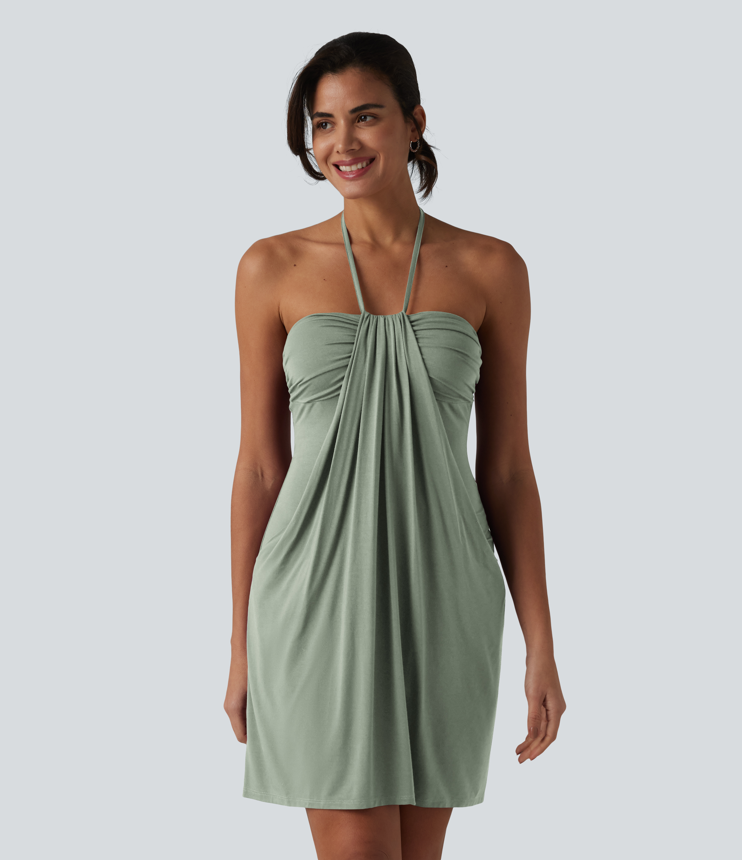 Halter Tie Back Mini Resort Dress with Pockets
