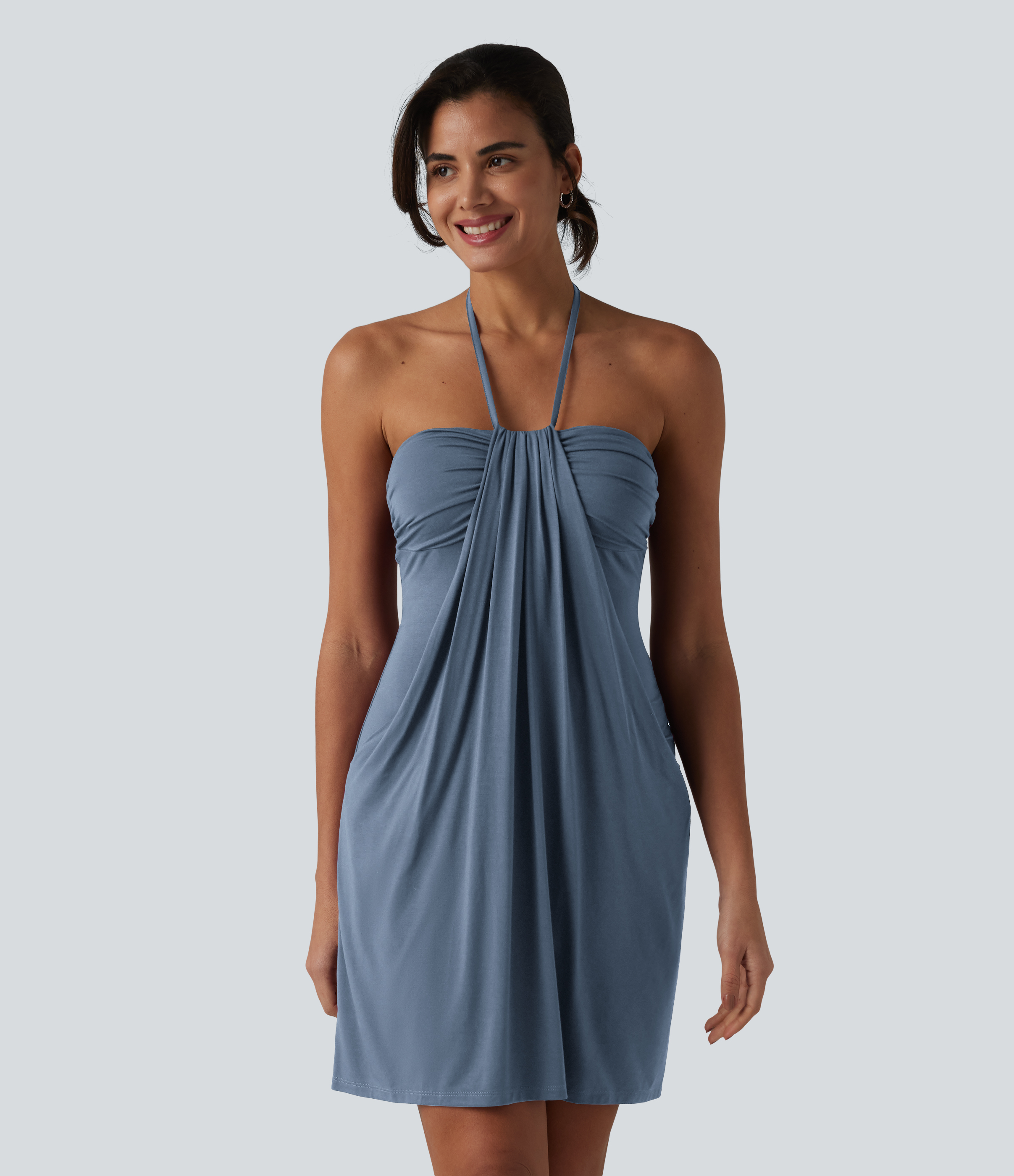 Halter Tie Back Mini Resort Dress with Pockets