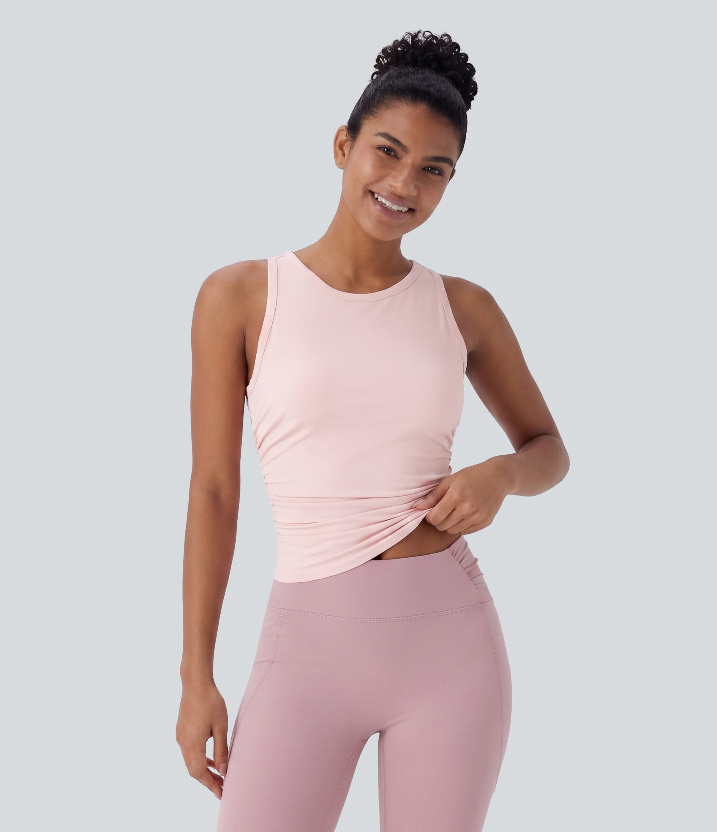Round Neck Racerback Ruched Yoga Tank Top