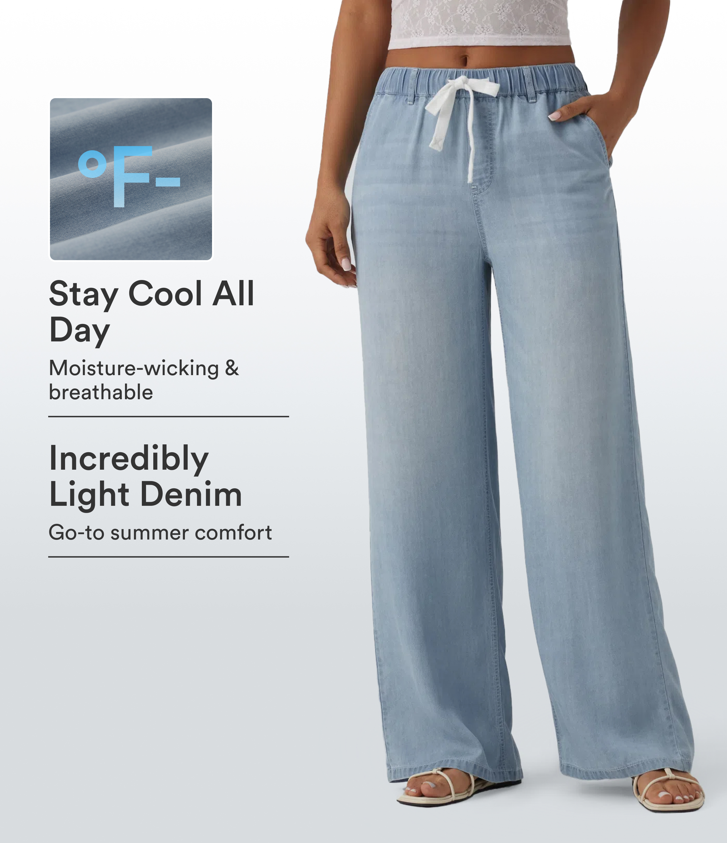Mid Rise Drawstring Casual Jeans with Pockets