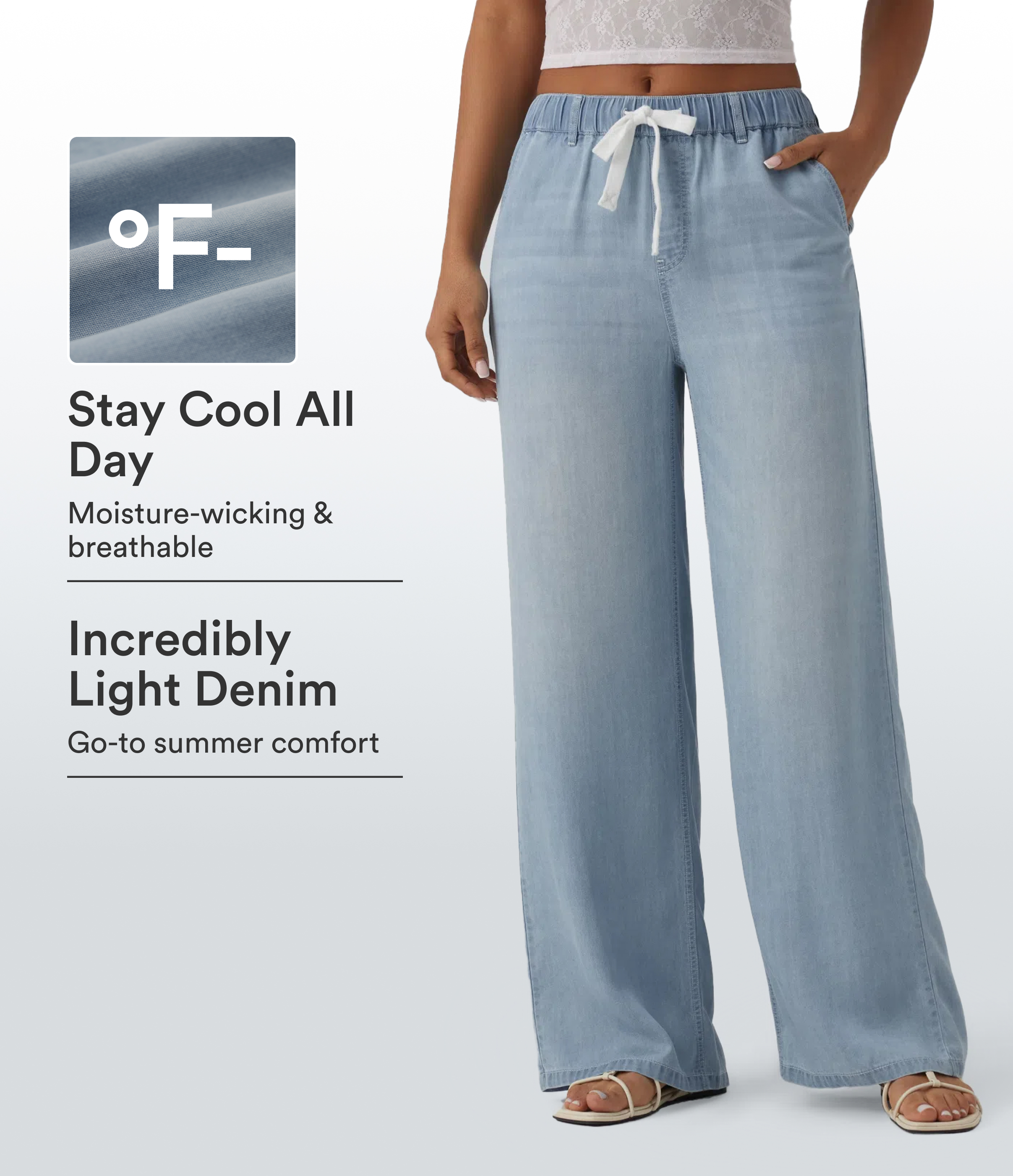 Mid Rise Drawstring Casual Jeans with Pockets