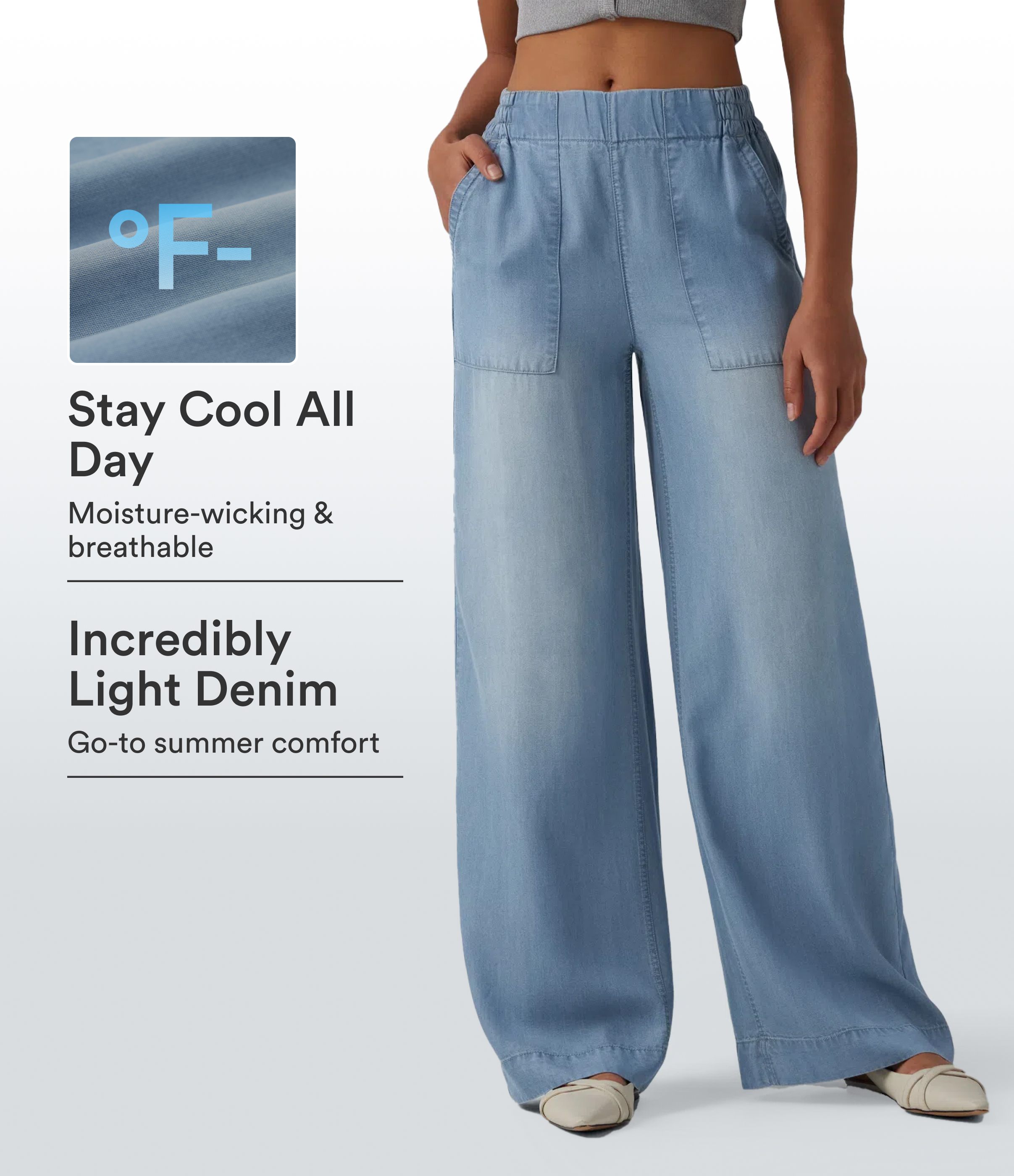 Mid Rise Draped Wide Leg Casual Jeans with Pockets