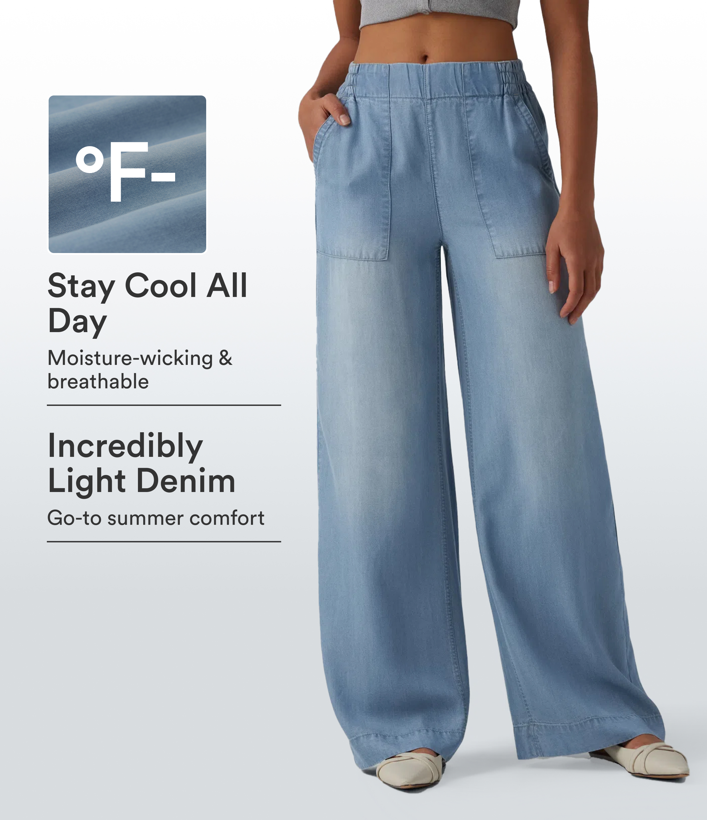 Mid Rise Draped Wide Leg Casual Jeans with Pockets