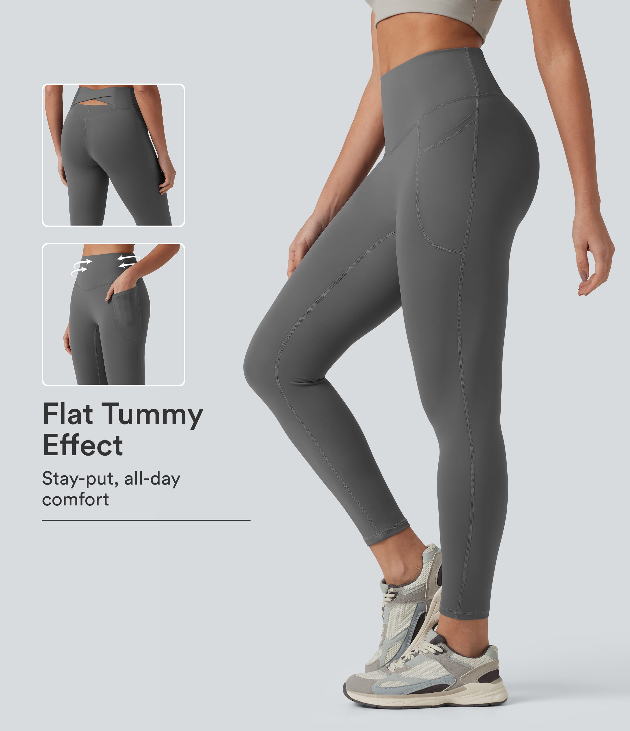 SoftlyZero™ Plush High Waisted Tummy Control Crossover Back Yoga 7/8 Leggings with Pockets