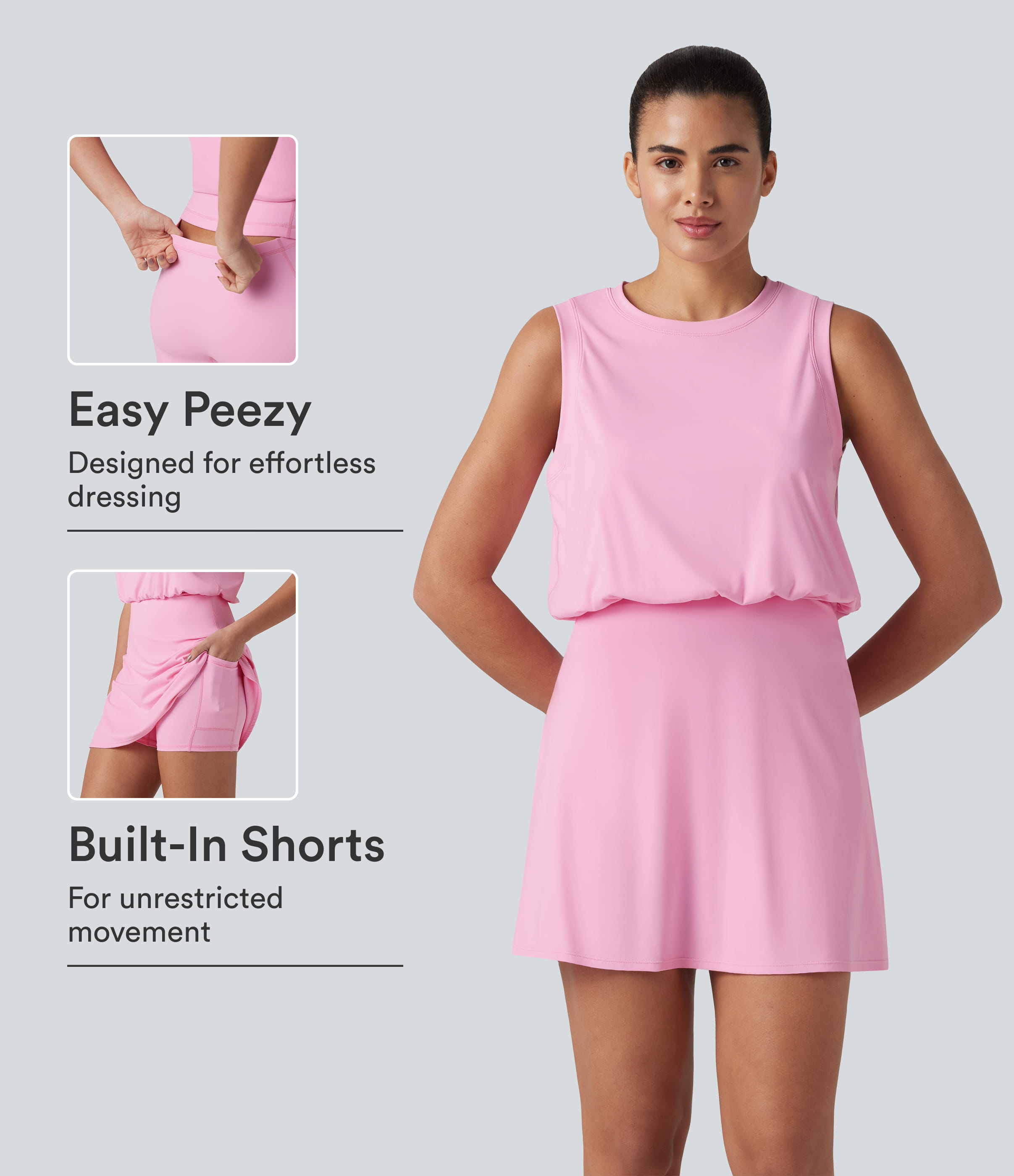 SoftlyZero™ Airy Round Neck Sleeveless 2-in-1 Cool Touch Mini Yoga Active Dress with Pockets-Easy Peezy