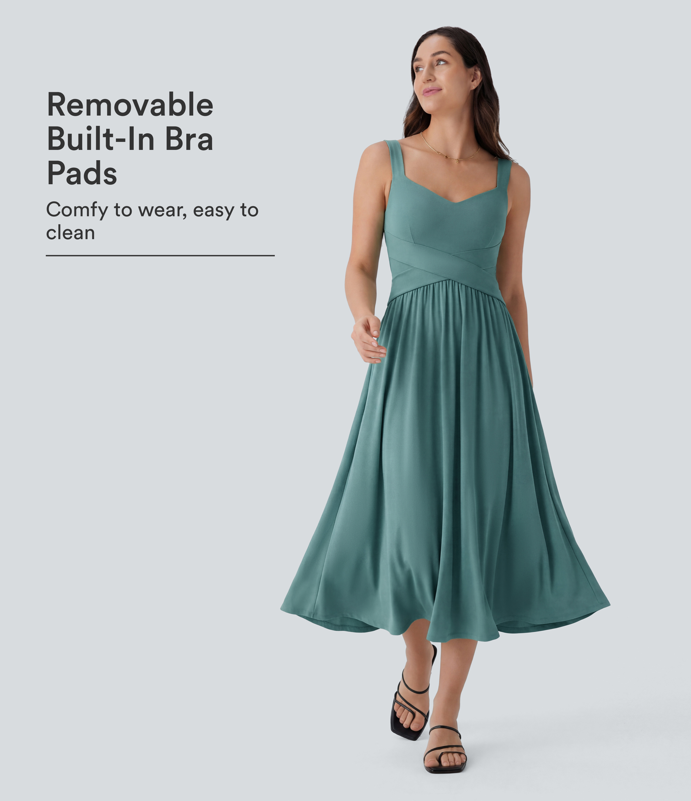 Sleeveless Backless Crossover Flowy Midi Casual Dress with Pockets