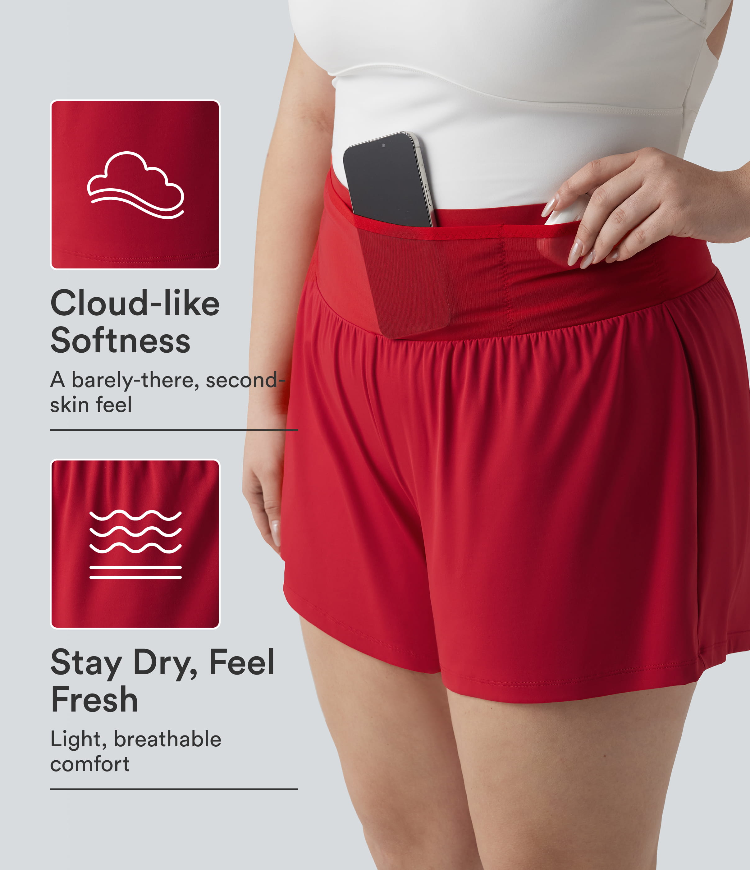 SoftlyZero™ Airy High Waisted Tummy Control 2-in-1 Cool Touch Yoga Plus Size Shorts with Pockets