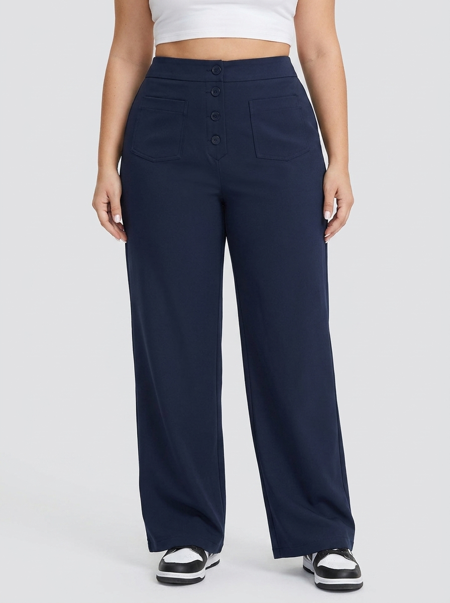 Hohe Taille Taschen Gerade Bein Lässige Hose in Übergröße
