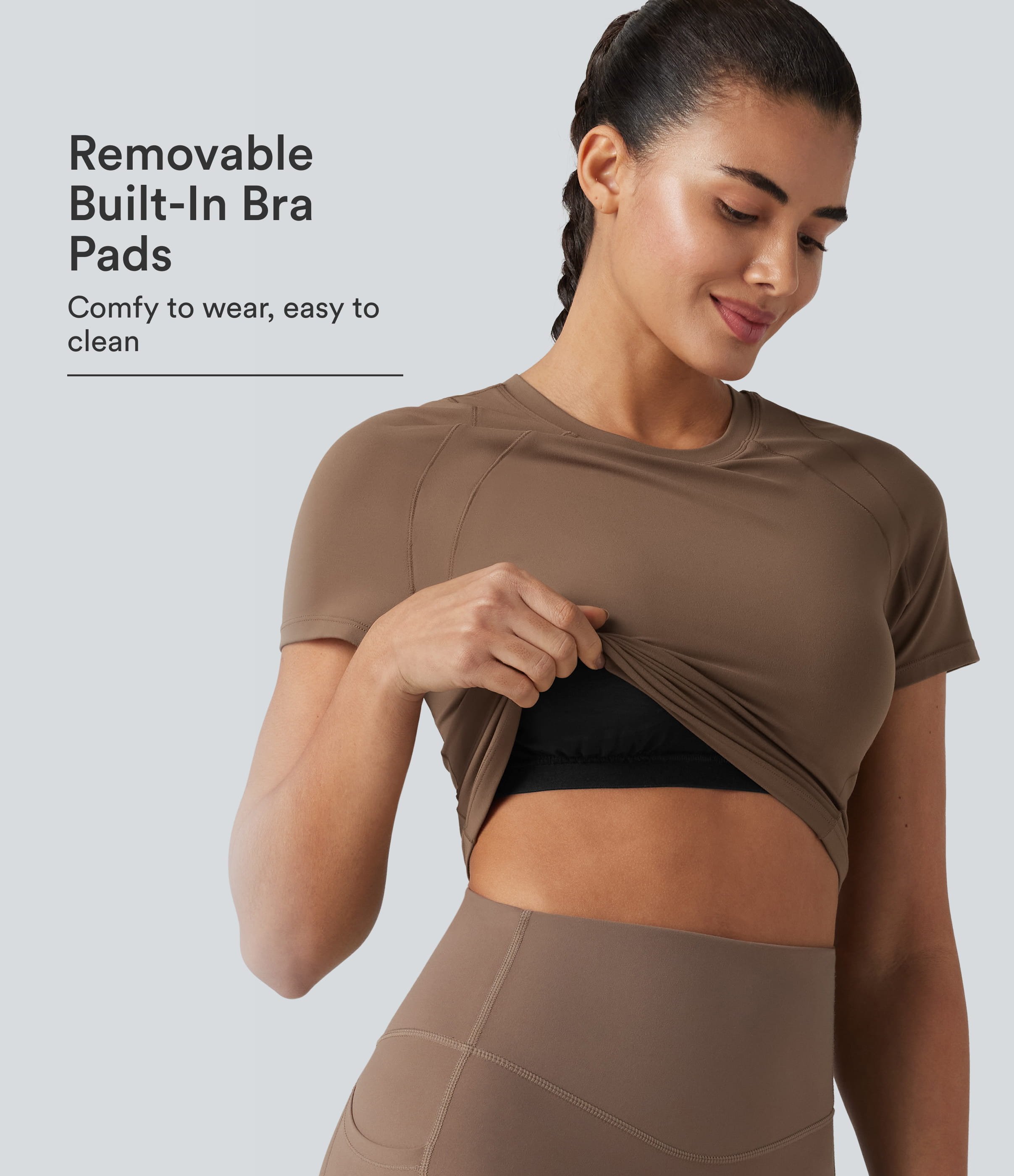 Softlyzero™ Round Neck Short Sleeve Built-in Bra Workout Sports Top-UPF50+