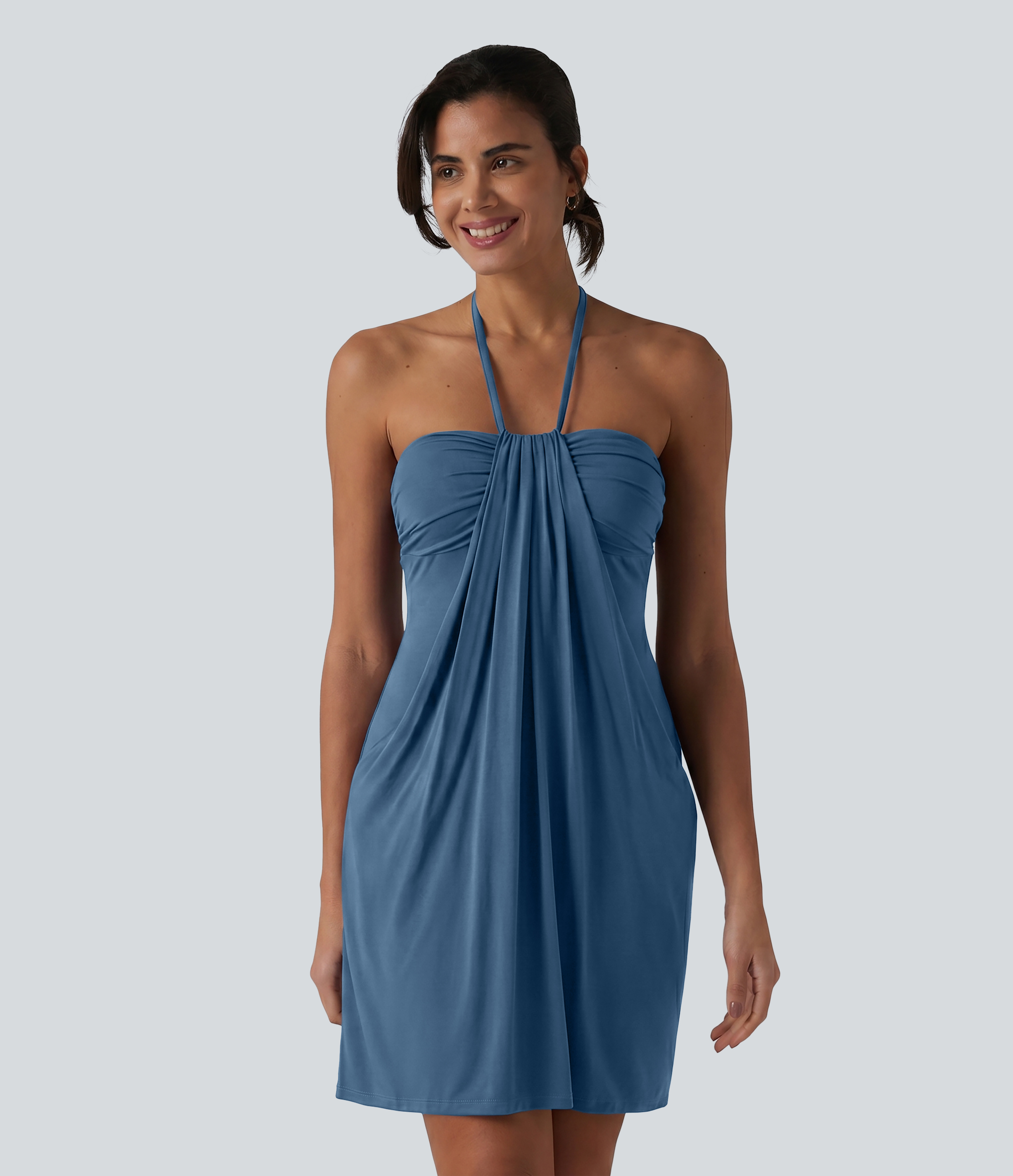 Halter Tie Back Mini Resort Dress with Pockets